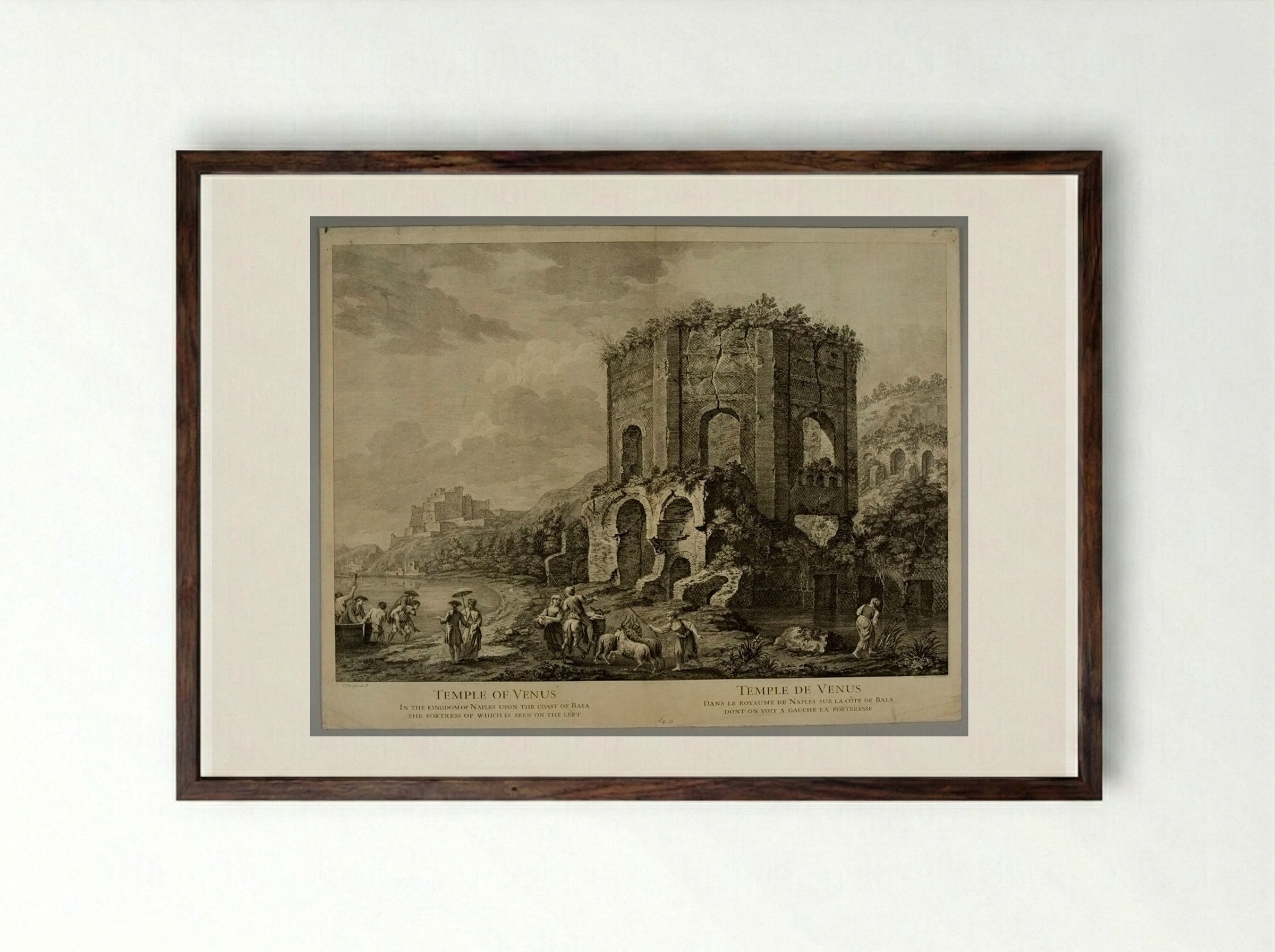 Temple of Venus, Baia - Domenico Cunego - Framed Print Dark Wood