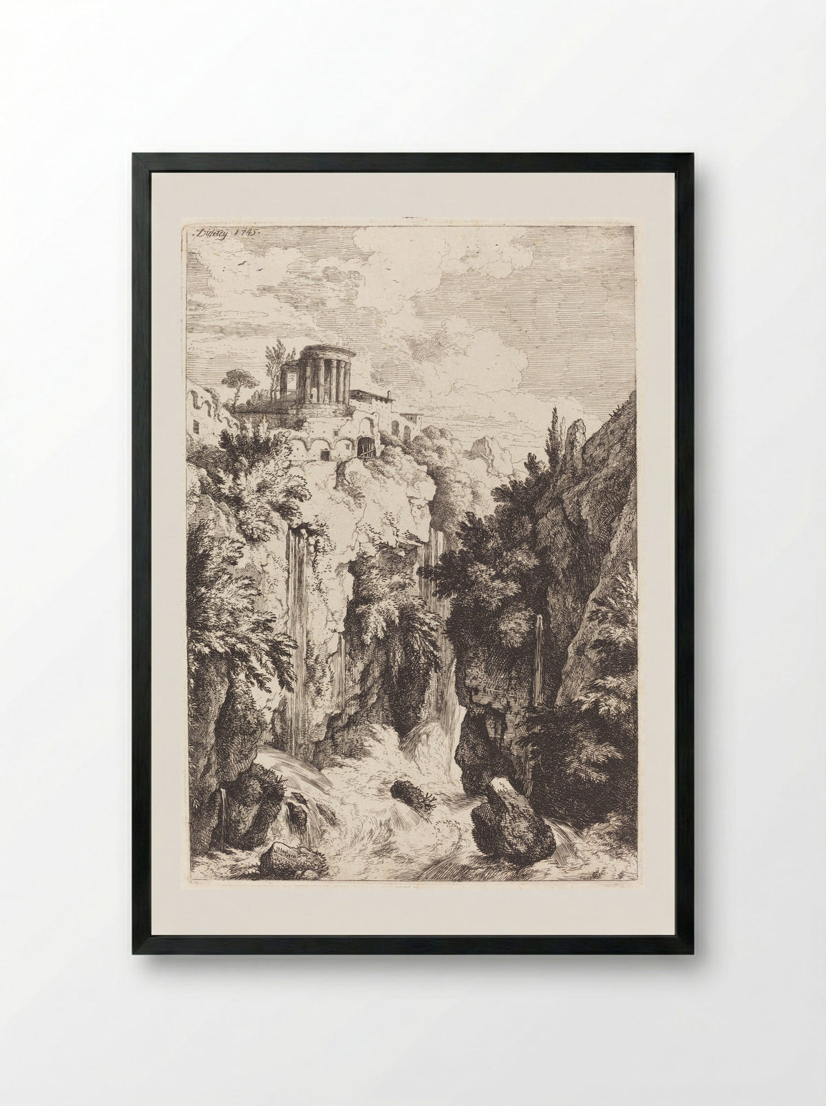 Temple of the Sibyl at Tivoli - Christian Wilhelm Ernst Dietrich - Framed Print Black