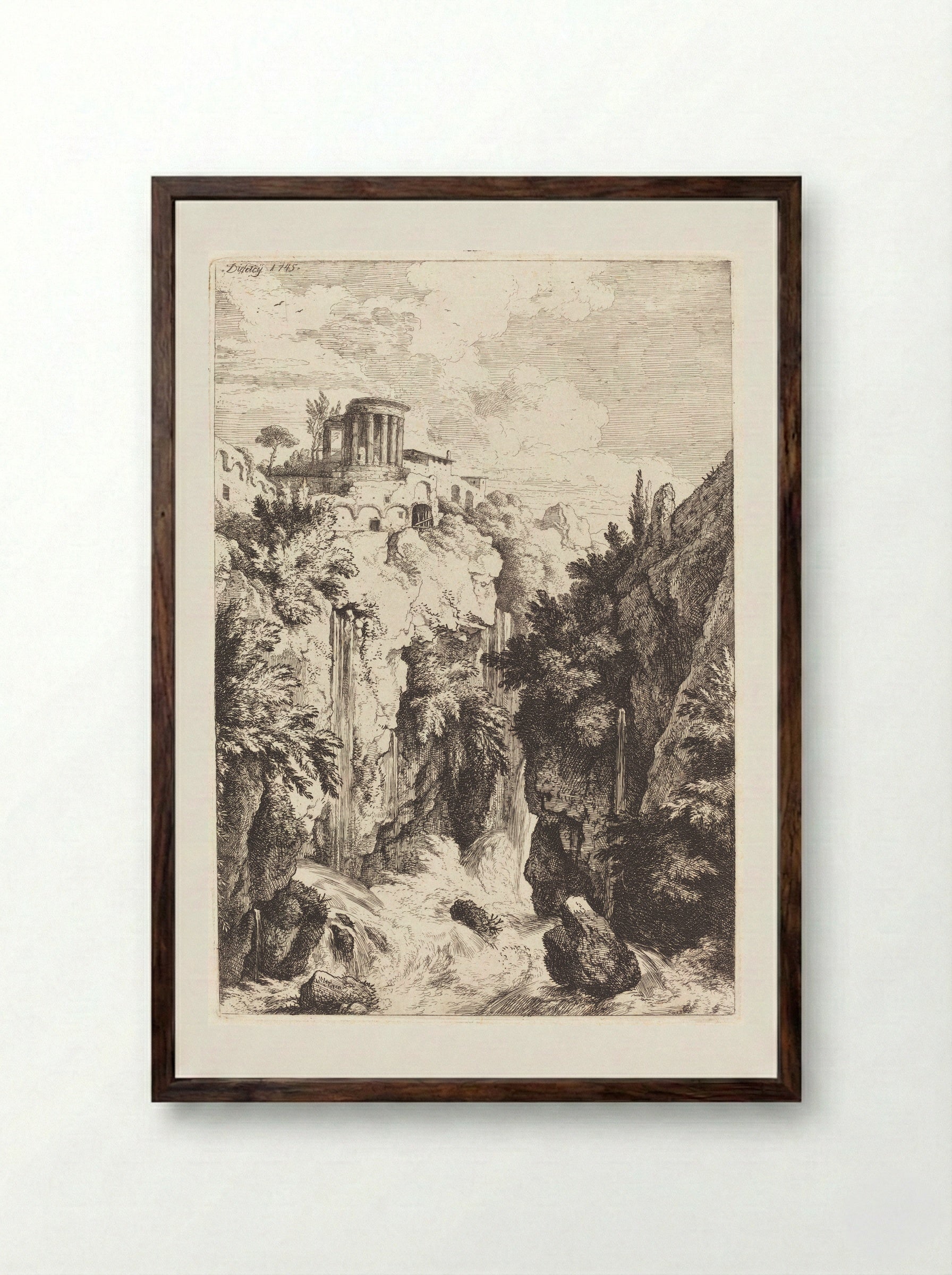 Temple of the Sibyl at Tivoli - Christian Wilhelm Ernst Dietrich - Framed Print Dark Wood