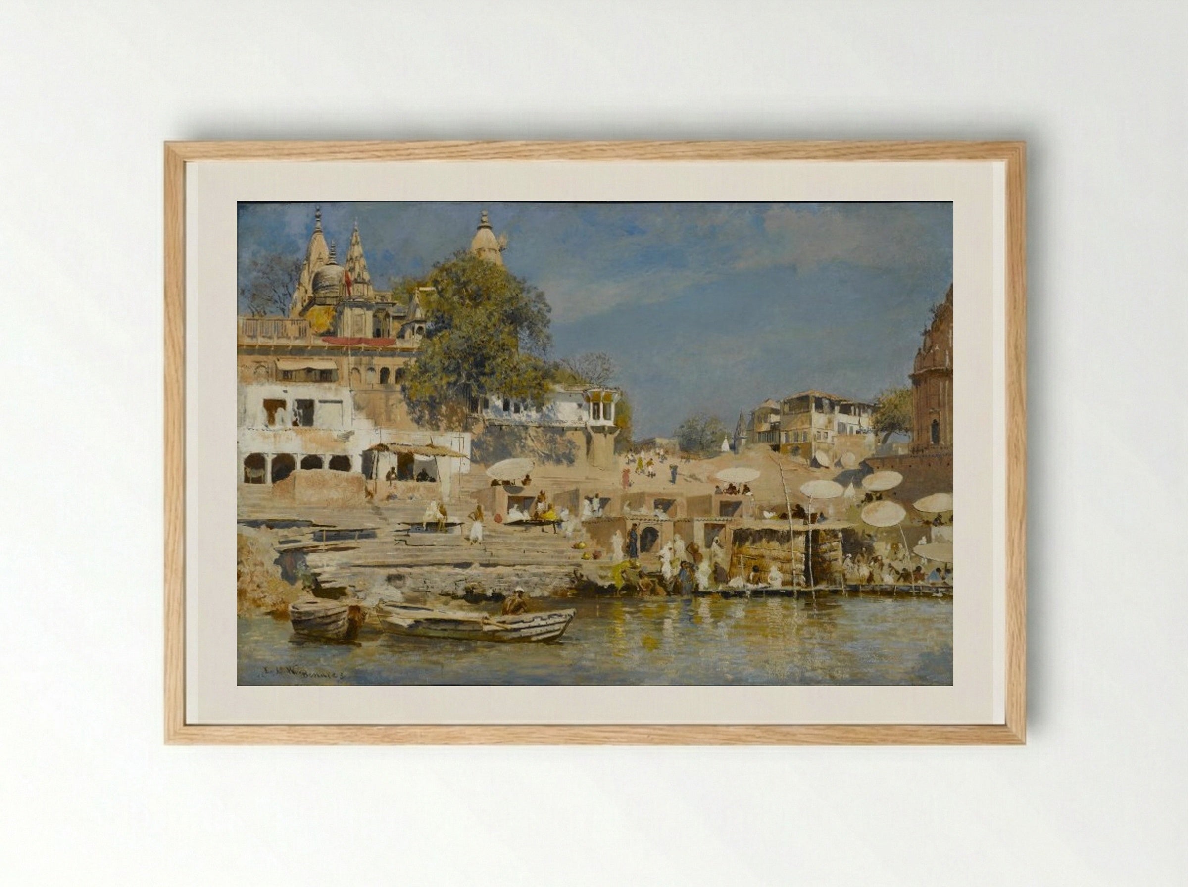 Temples and bathing ghat at Benares - Edwin Lord Weeks - Framed Print Wood