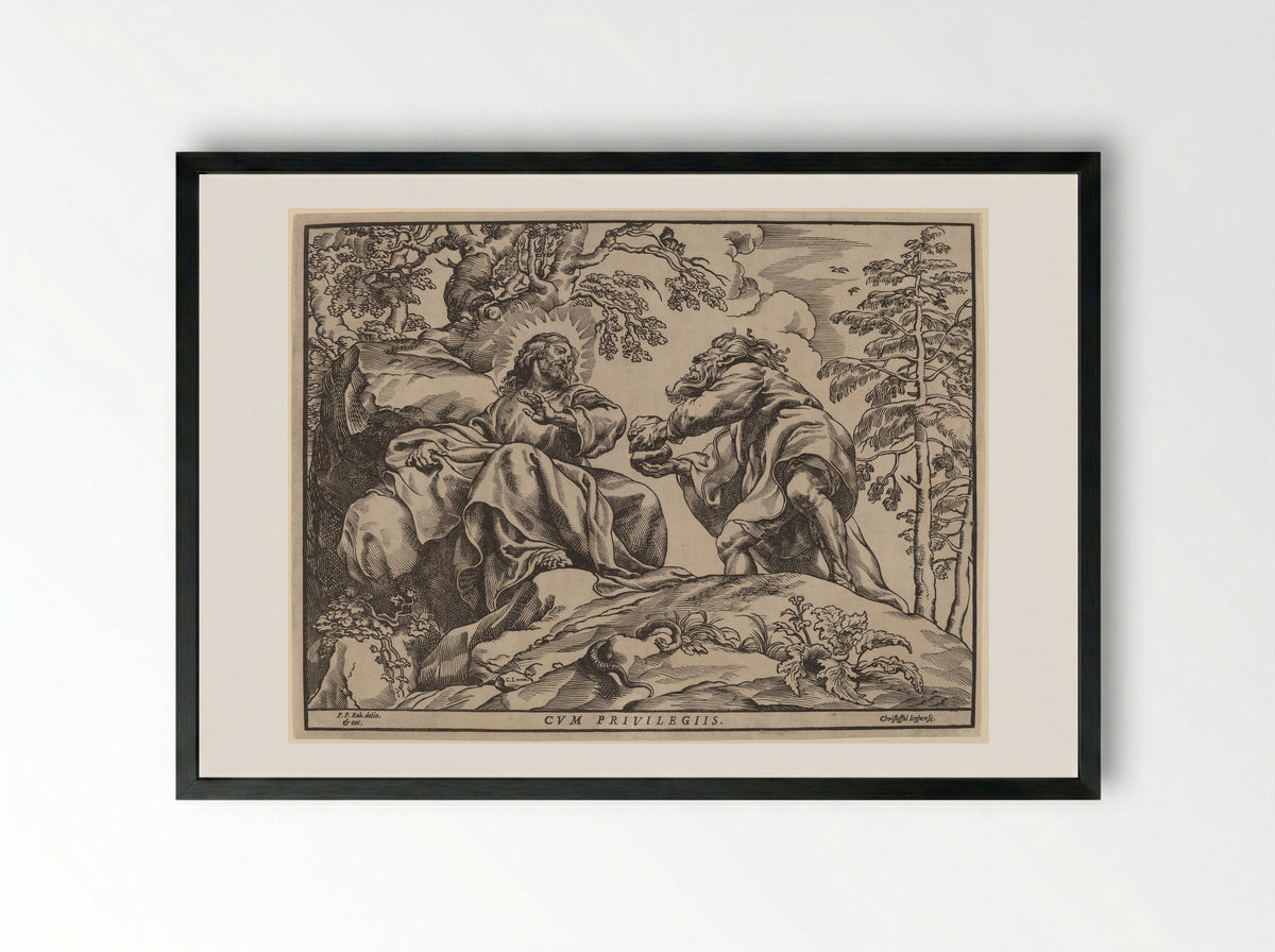 Temptation of Christ - Christoffel Jegher - Framed Print Black