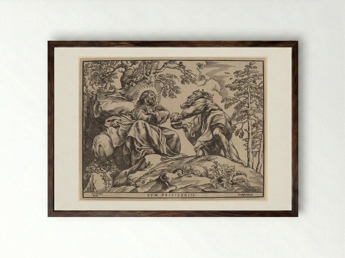 Temptation of Christ - Christoffel Jegher - Framed Print Dark Wood