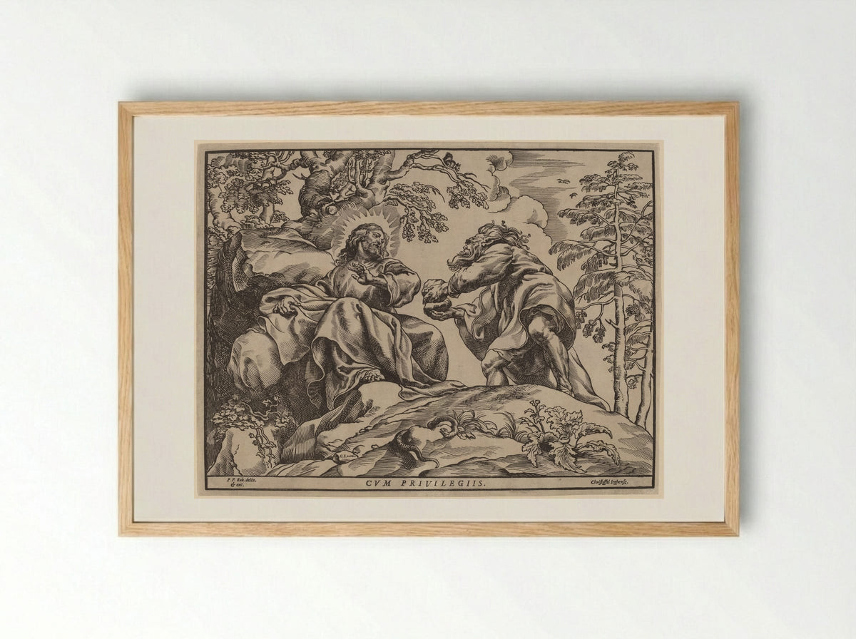 Temptation of Christ - Christoffel Jegher - Framed Print Wood