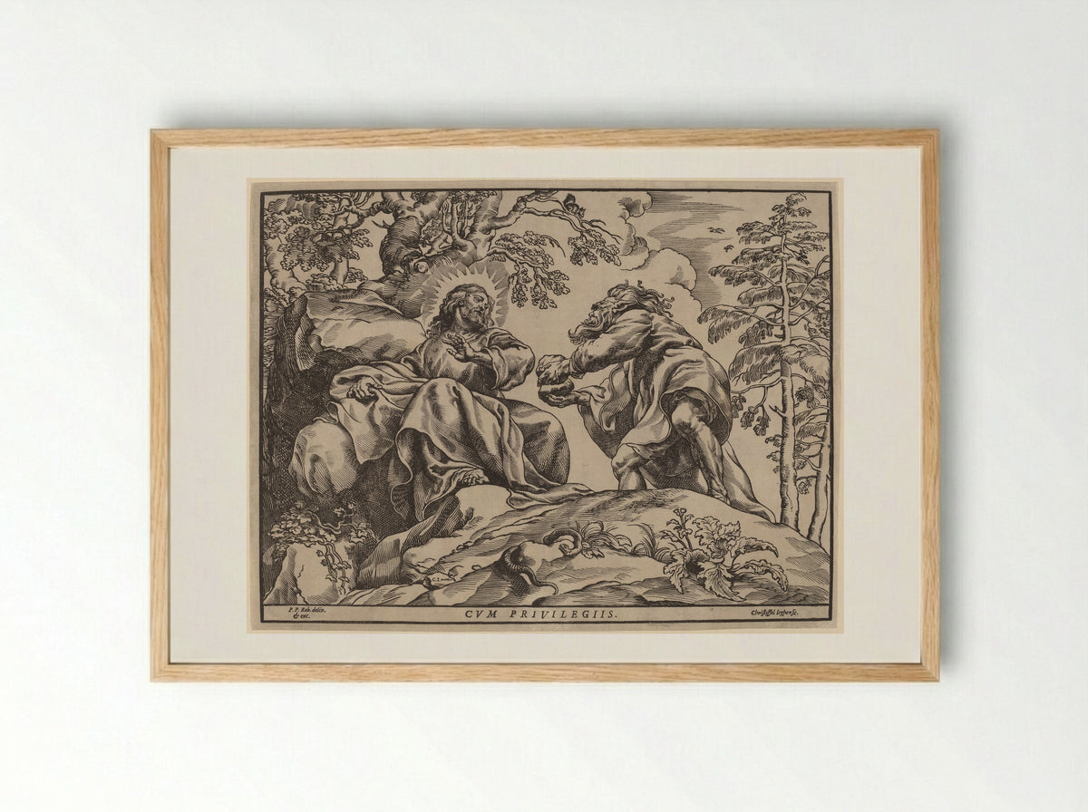 Temptation of Christ - Christoffel Jegher - Framed Print Wood