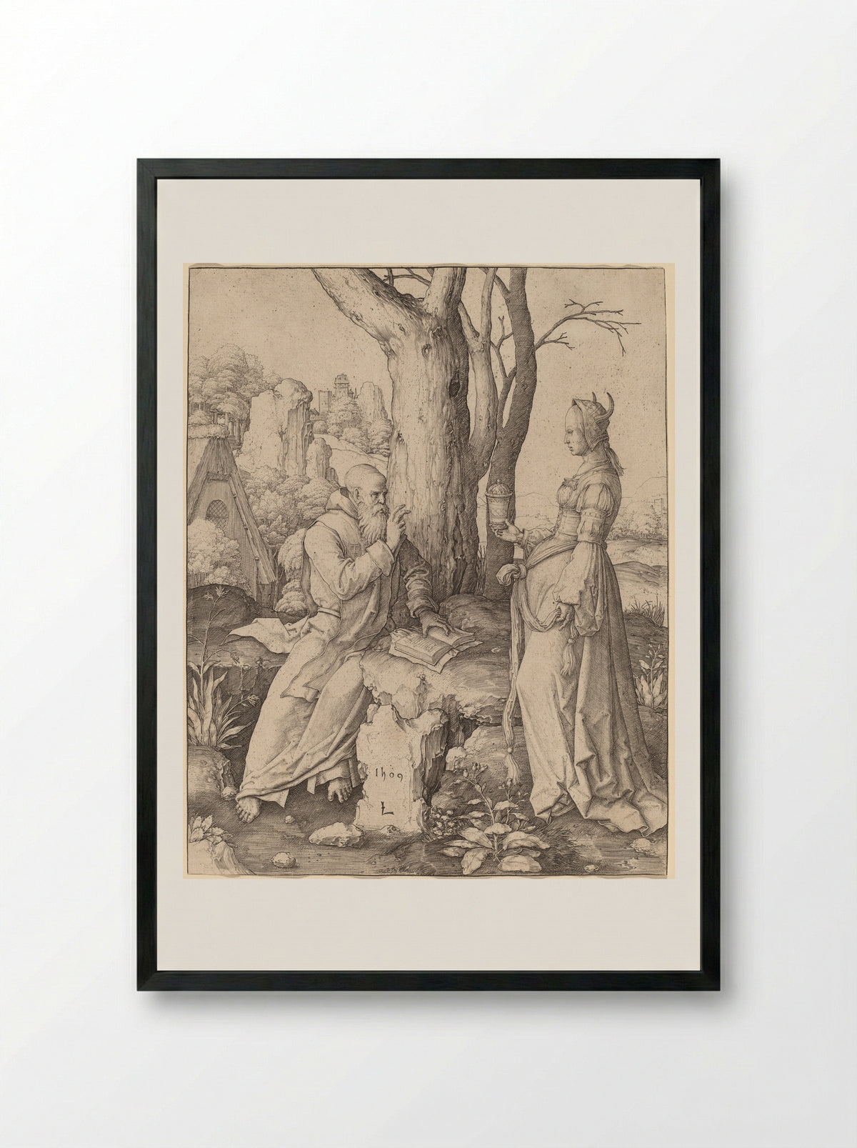 Temptation of Saint Anthony - Lucas van Leyden - Framed Print Black