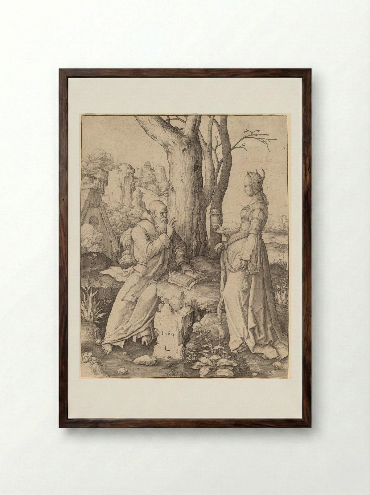 Temptation of Saint Anthony - Lucas van Leyden - Framed Print Dark Wood