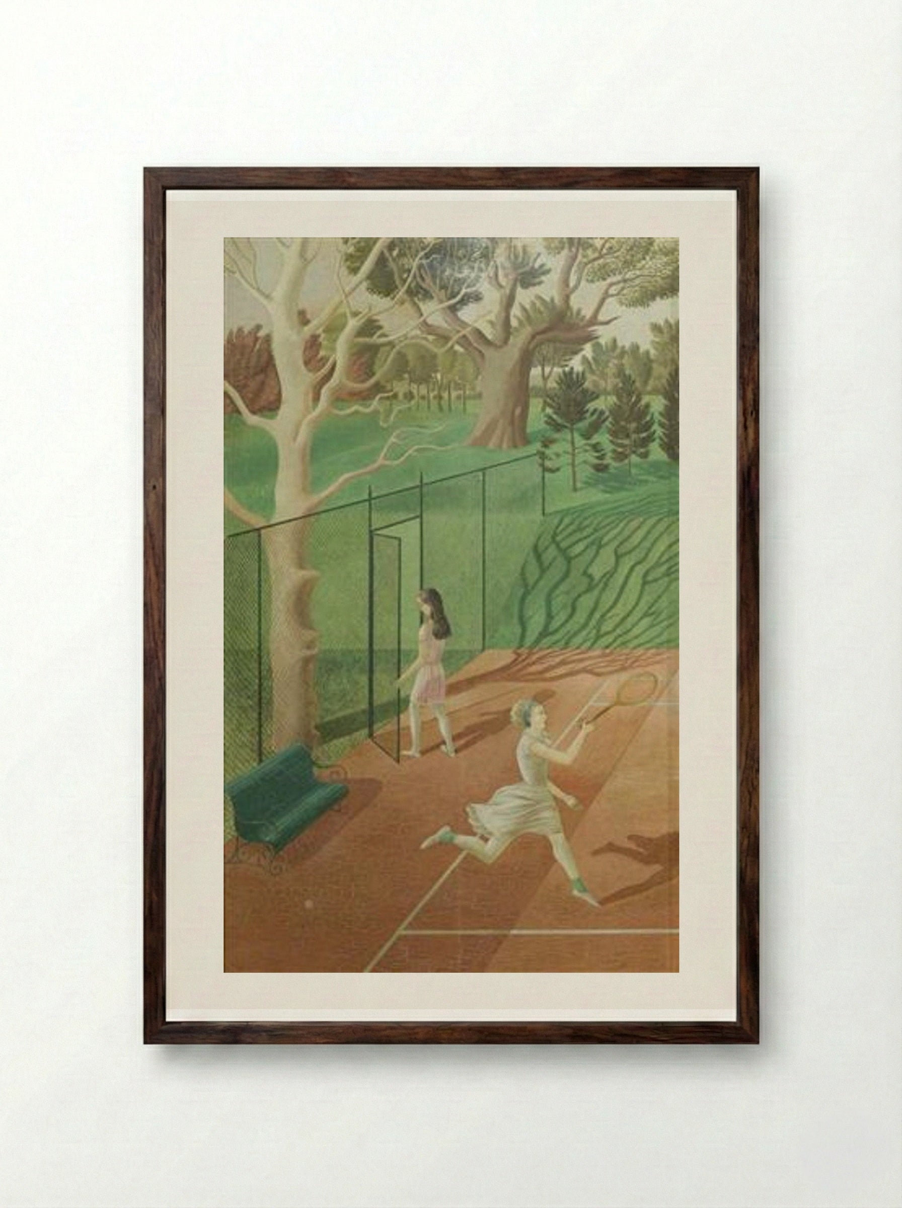 Tennis (triptych, left wing) - Eric Ravilious - Framed Print Dark Wood