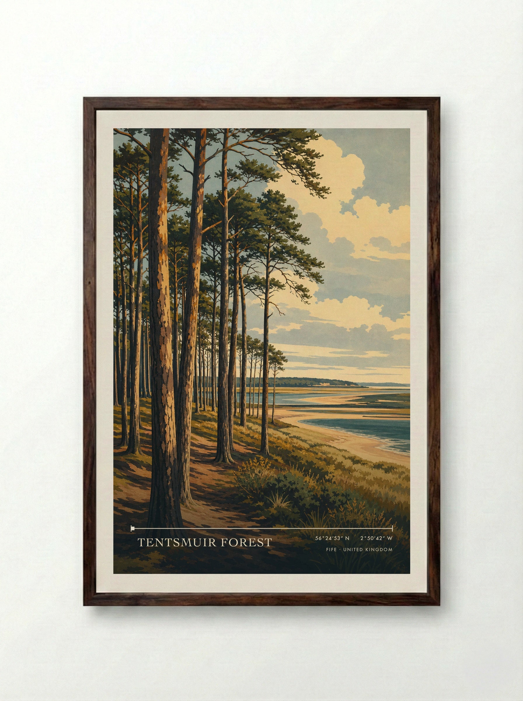 Tentsmuir Forest Fife United Kingdom Travel Poster - Framed Print Dark Wood