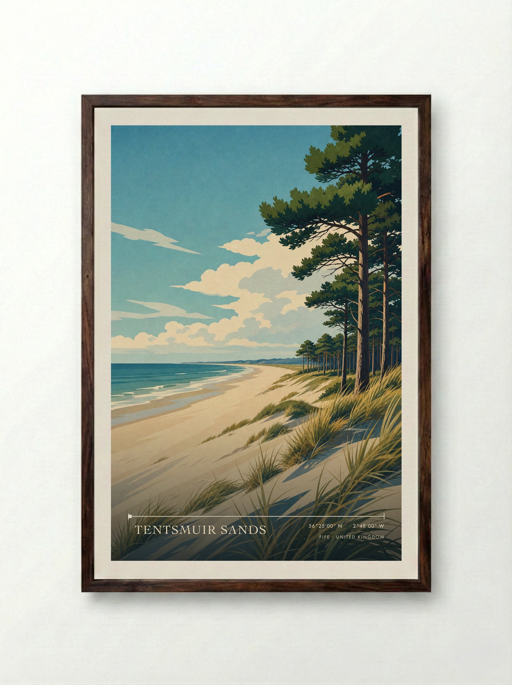 Tentsmuir Sands Fife United Kingdom Travel Poster - Framed Print Dark Wood