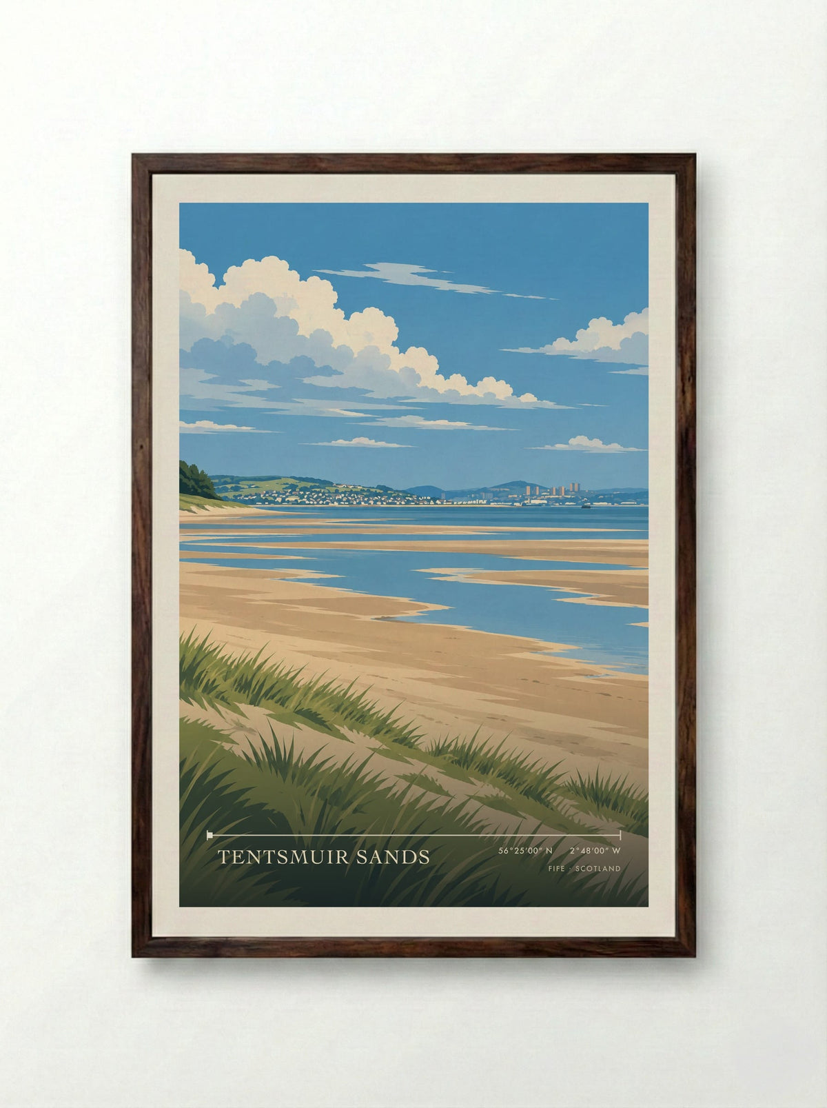 Tentsmuir Sands, Fife | Travel Poster - Framed Print Dark Wood