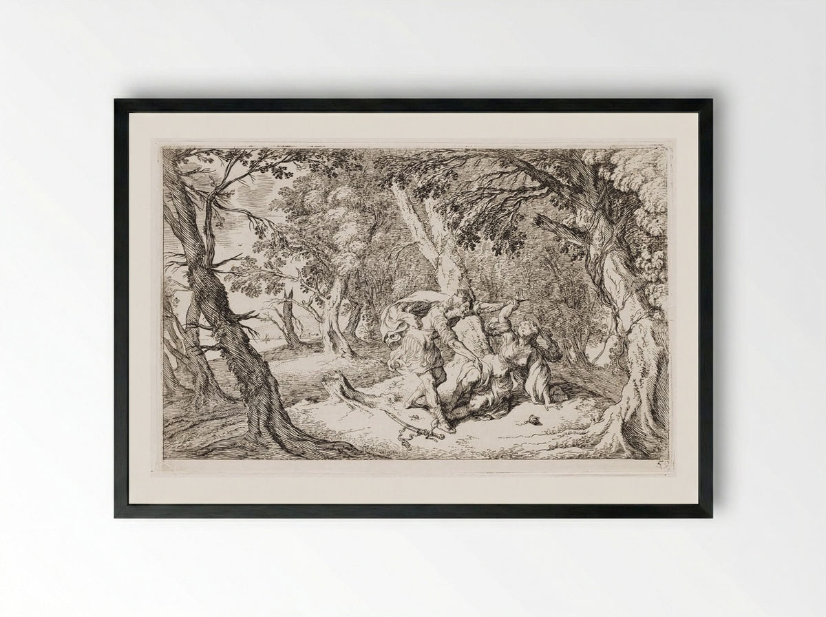 Tereus Abducts Philomela - Johann Wilhelm Baur - Framed Print Black