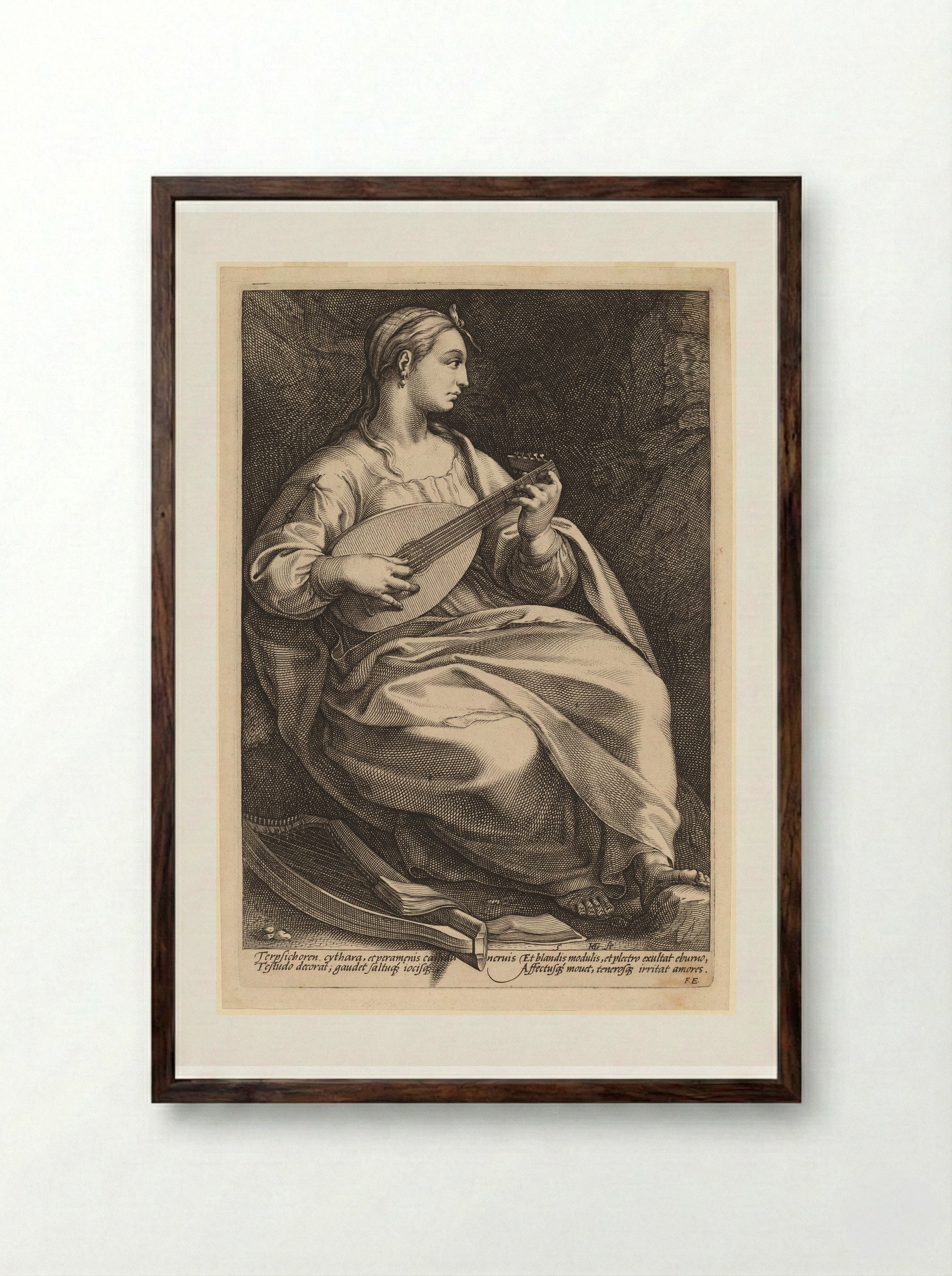 Terpsichore - Hendrick Goltzius - Framed Print Dark Wood