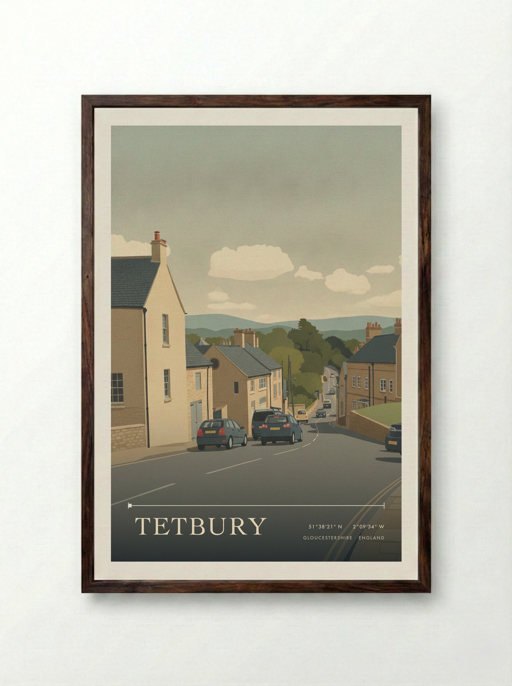 Tetbury Gloucestershire England Travel Poster - Framed Print Dark Wood