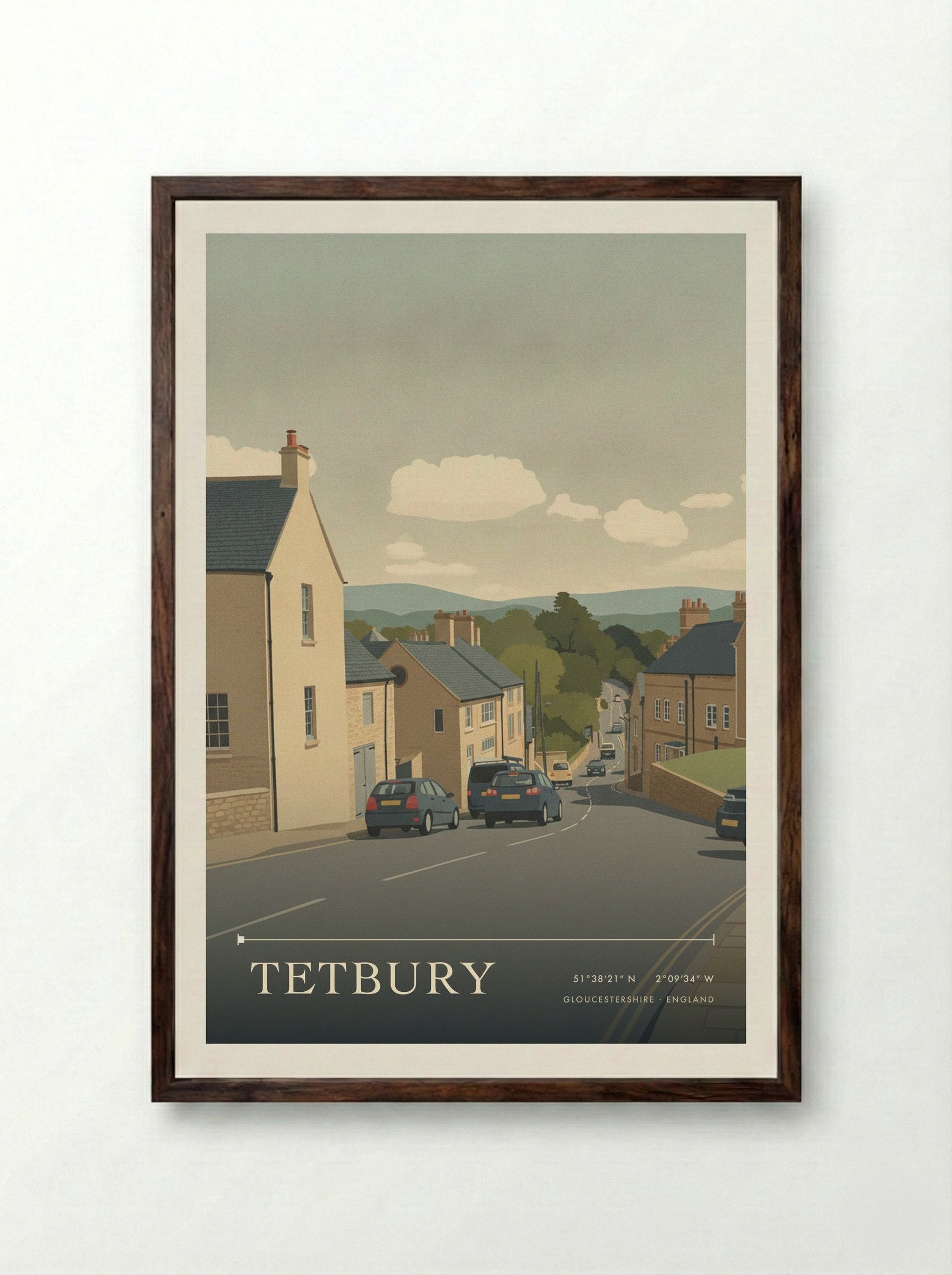Tetbury Gloucestershire England Travel Poster - Framed Print Dark Wood