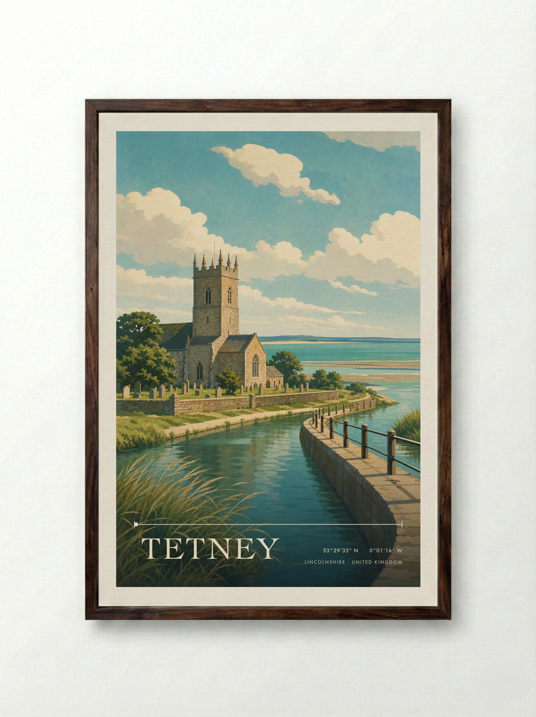 Tetney Lincolnshire United Kingdom Travel Poster - Framed Print Dark Wood