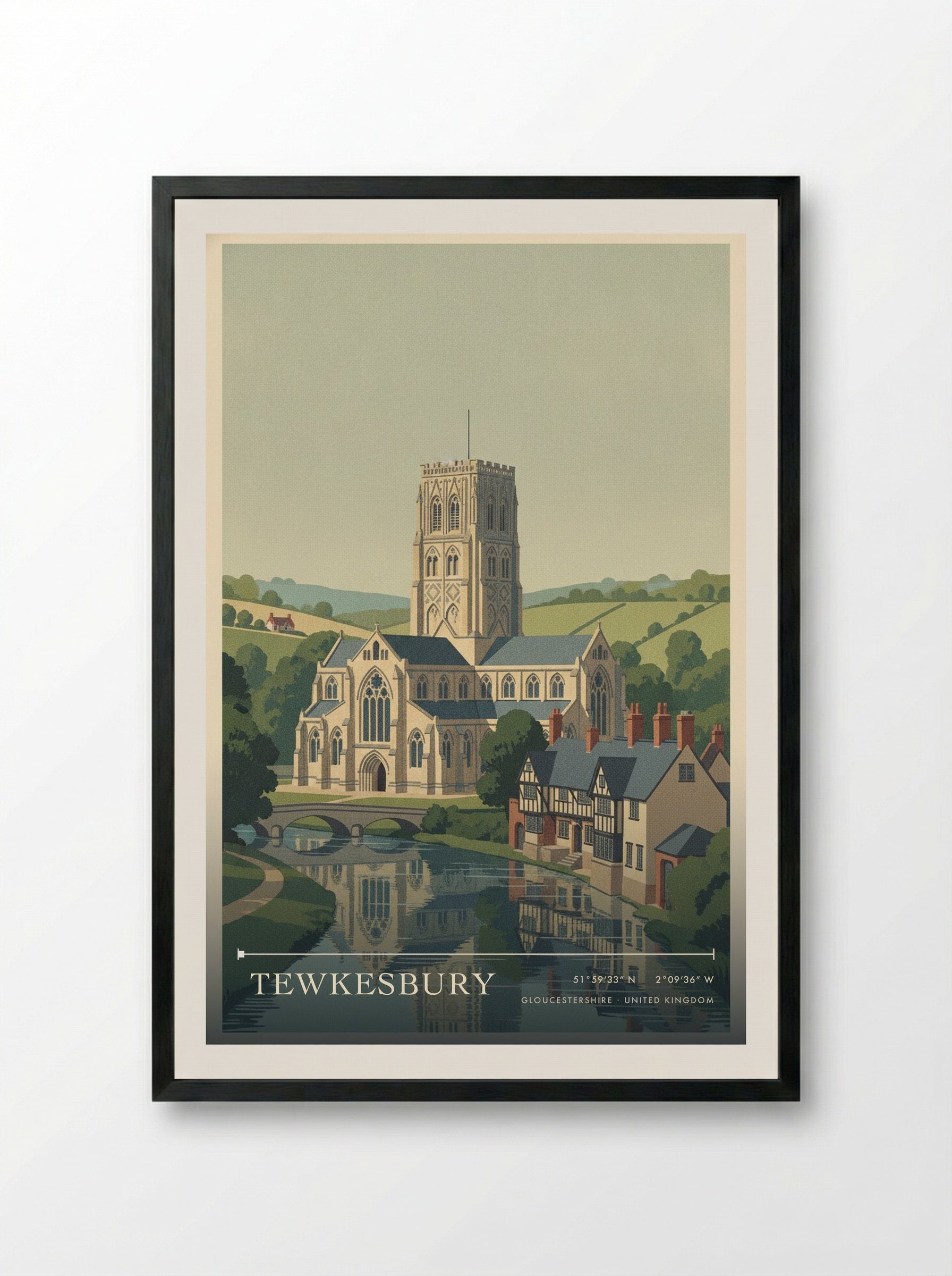 Tewkesbury Gloucestershire United Kingdom Travel Poster - Framed Print Black