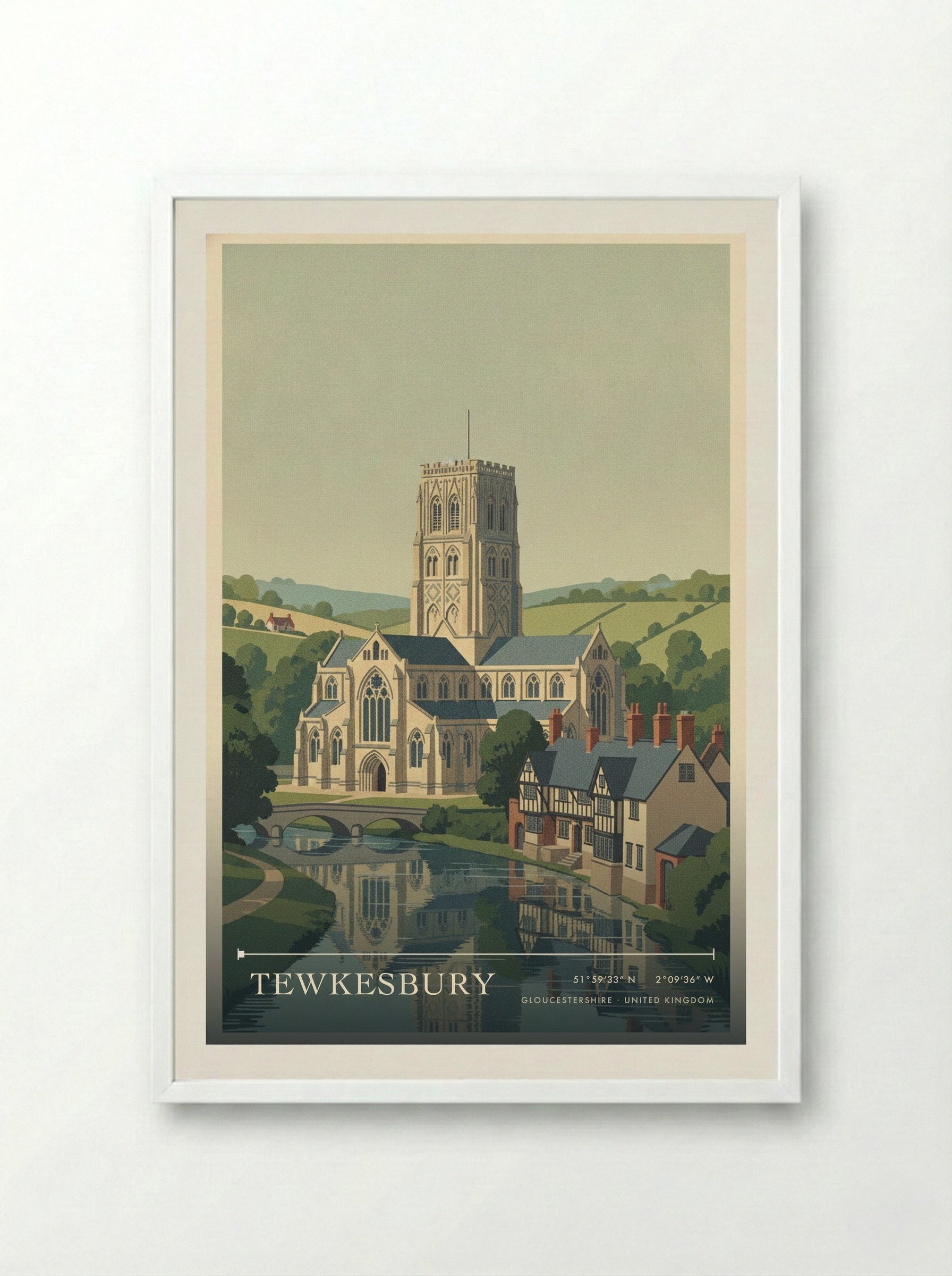 Tewkesbury Gloucestershire United Kingdom Travel Poster - Framed Print White