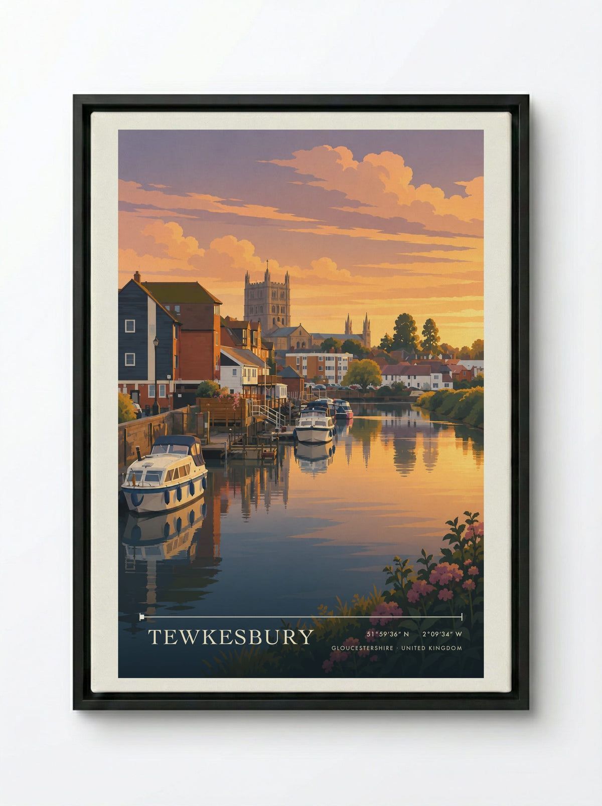 Tewkesbury, Gloucestershire | Travel Poster - Framed Canvas Black
