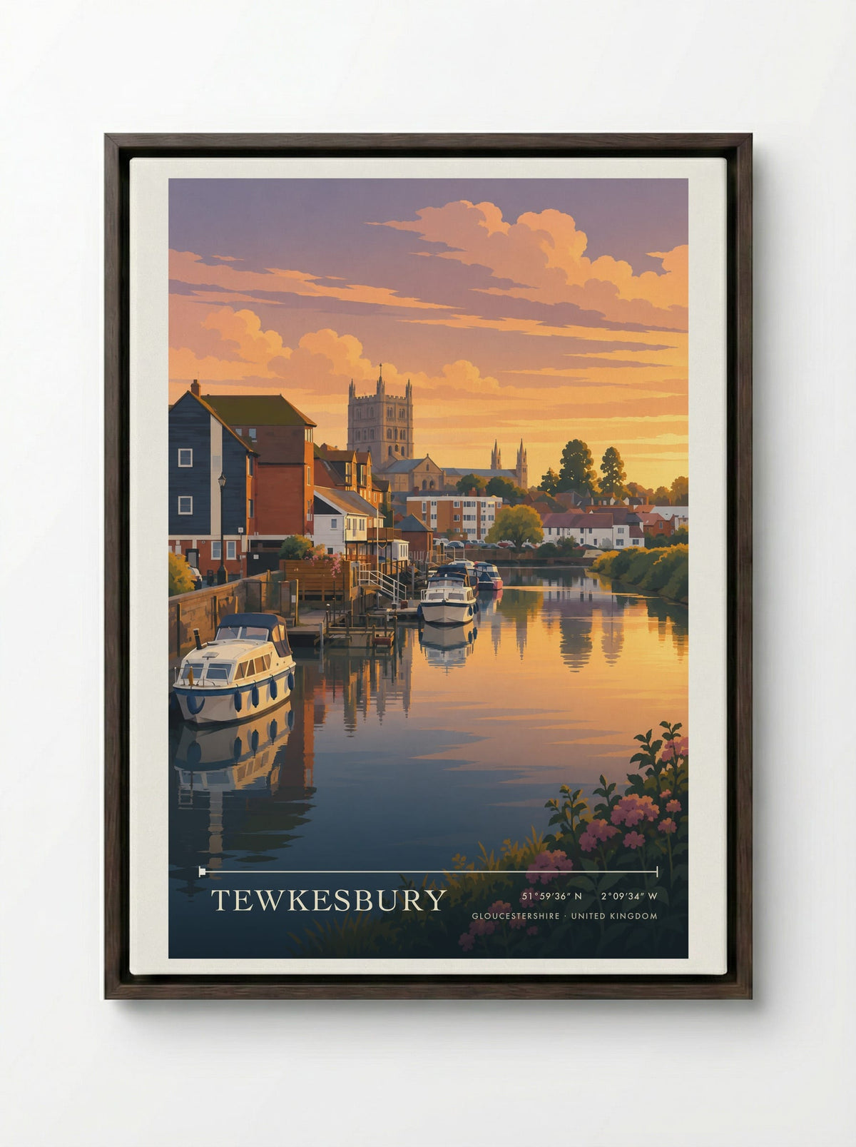 Tewkesbury, Gloucestershire | Travel Poster - Framed Canvas Dark Wood