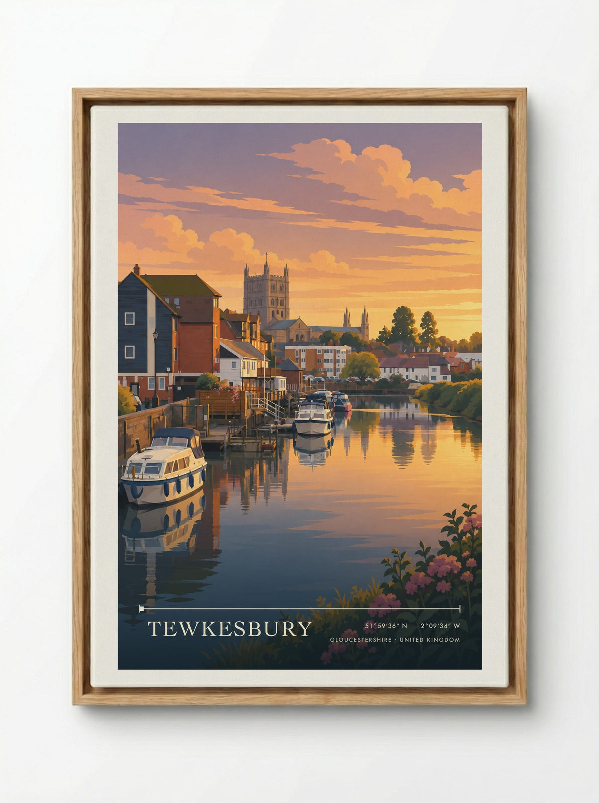 Tewkesbury, Gloucestershire | Travel Poster - Framed Canvas Wood