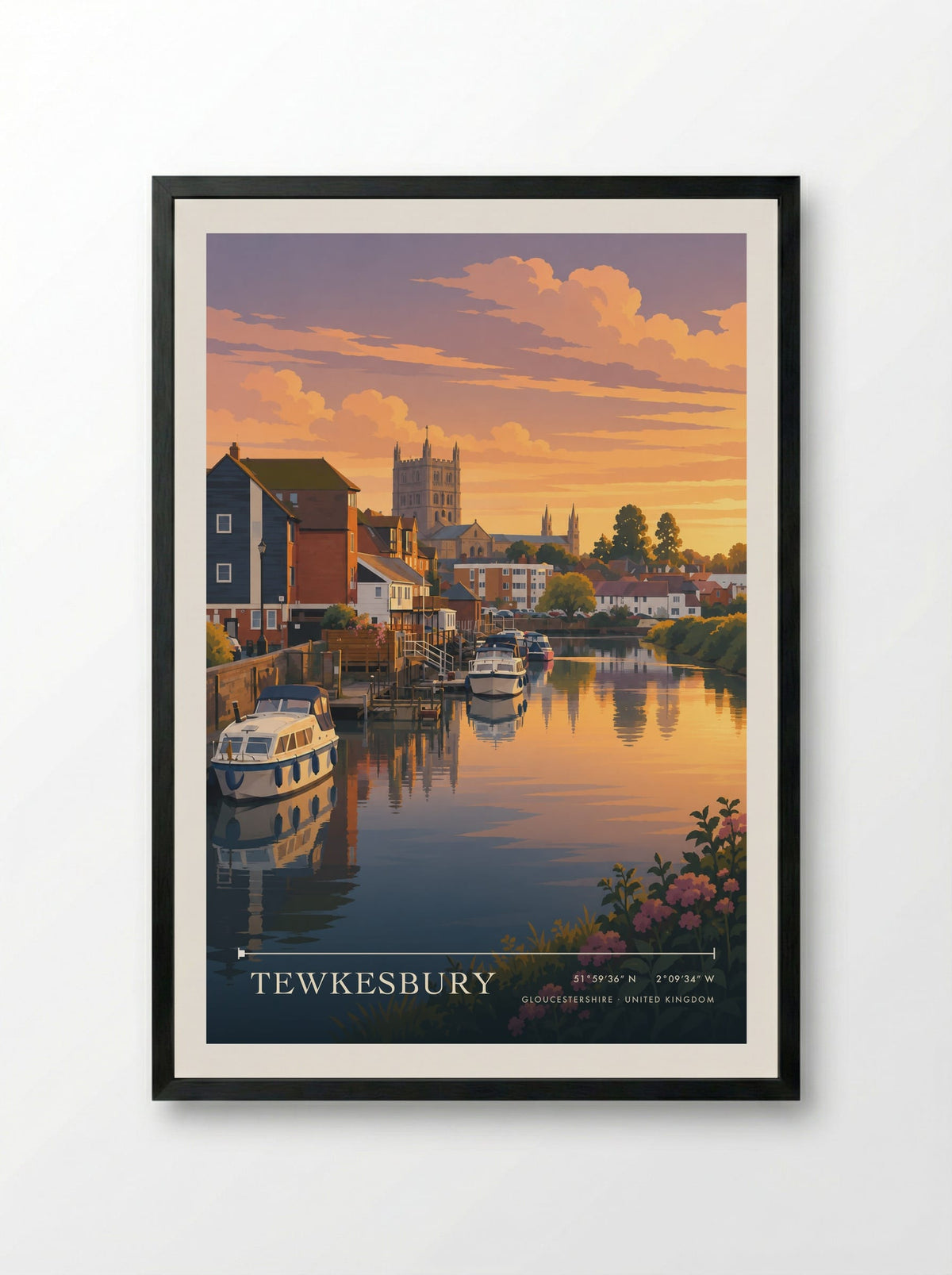 Tewkesbury, Gloucestershire | Travel Poster - Framed Print Black