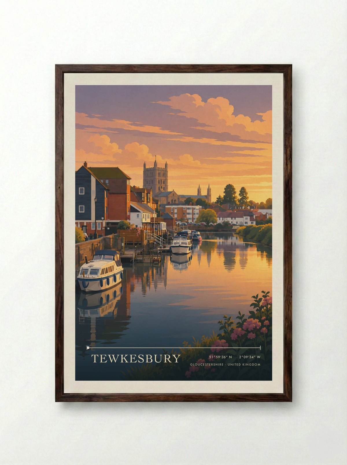 Tewkesbury, Gloucestershire | Travel Poster - Framed Print Dark Wood