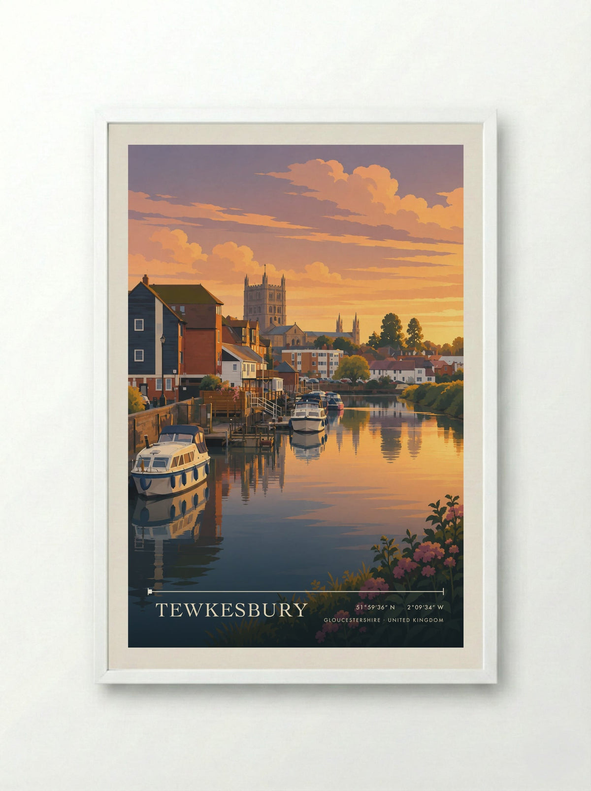 Tewkesbury, Gloucestershire | Travel Poster - Framed Print White