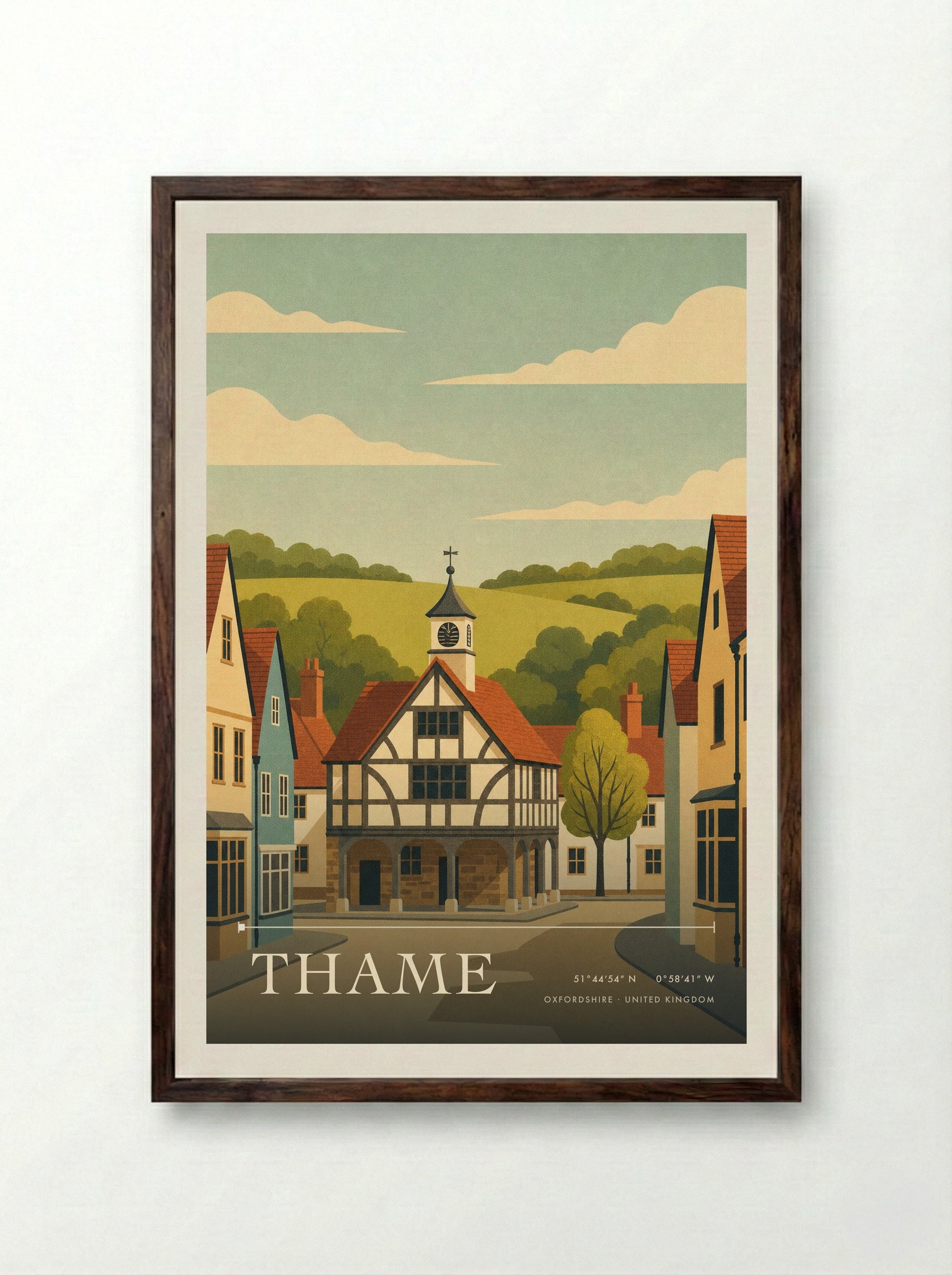 Thame Oxfordshire United Kingdom Travel Poster - Framed Print Dark Wood