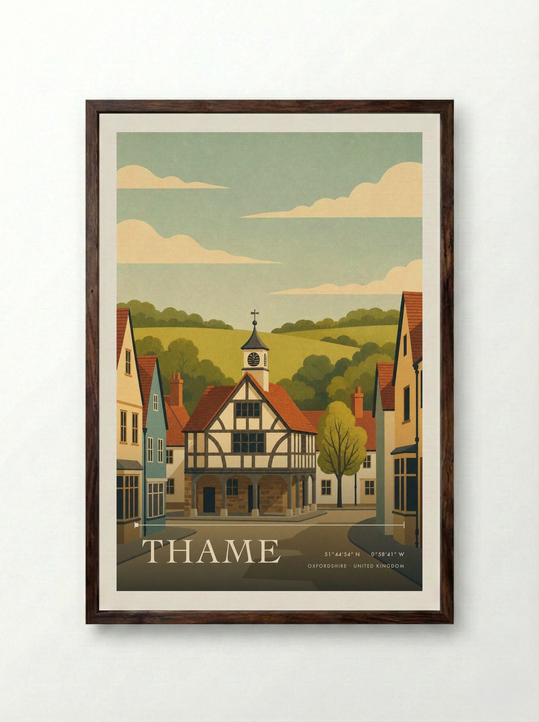 Thame Oxfordshire United Kingdom Travel Poster - Framed Print Dark Wood
