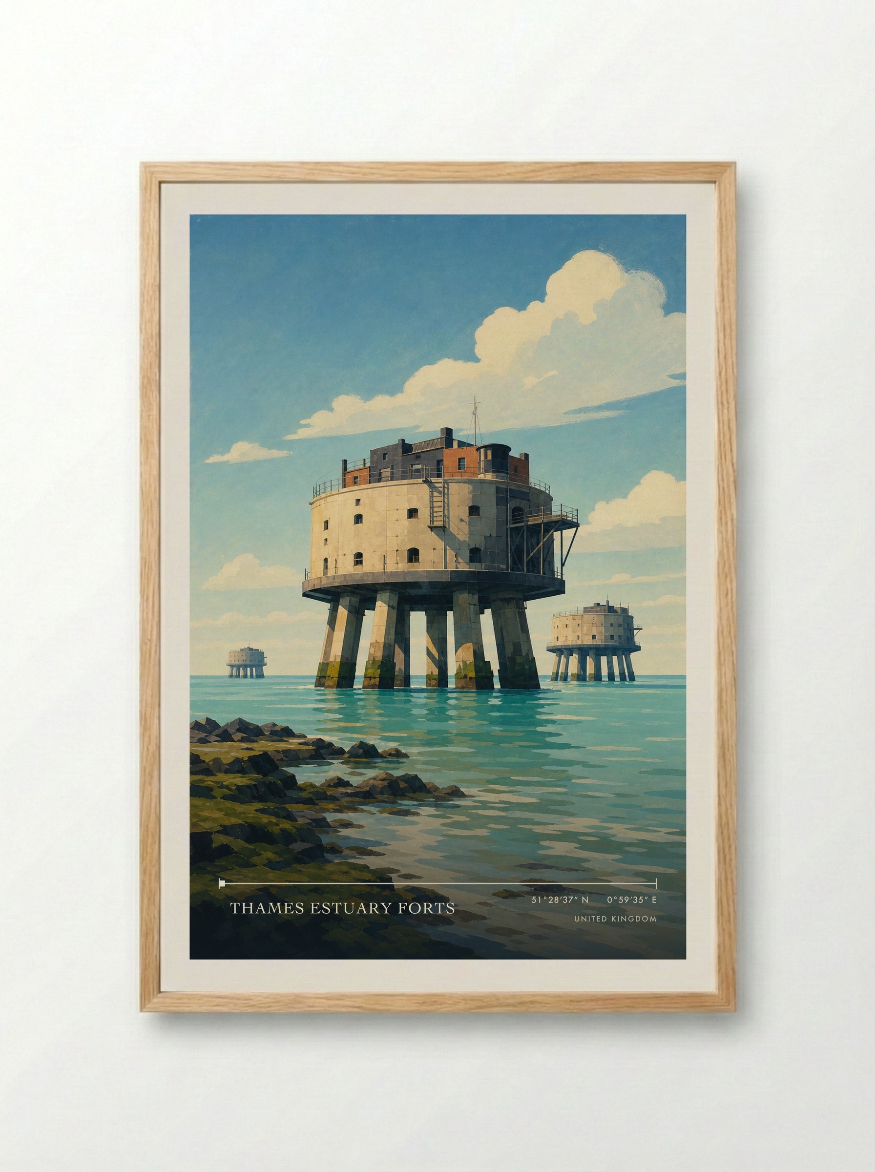 Thames Estuary Forts United Kingdom Travel Poster - Framed Print Wood