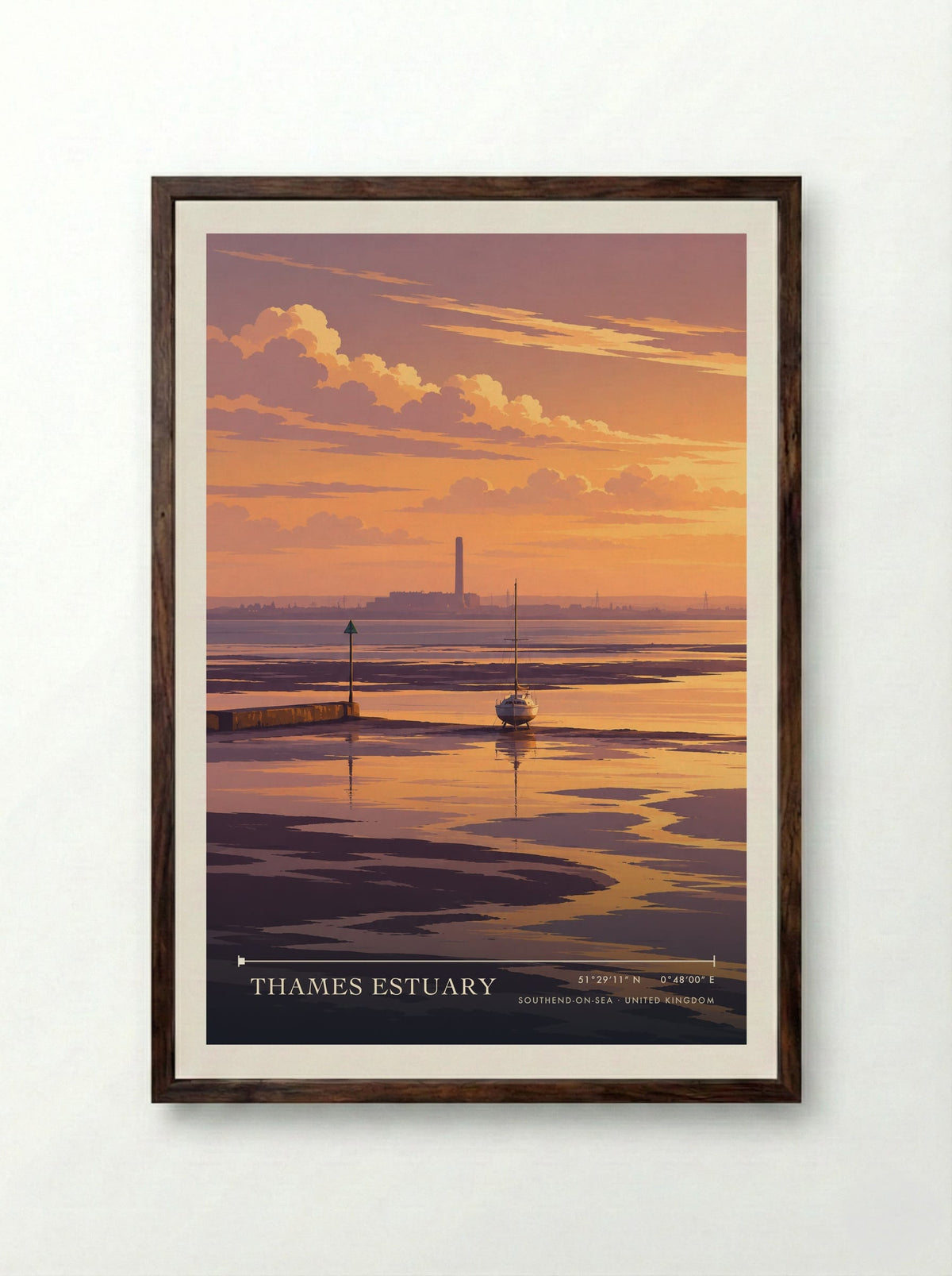 Thames Estuary, Southend-on-Sea | Travel Poster - Framed Print Dark Wood