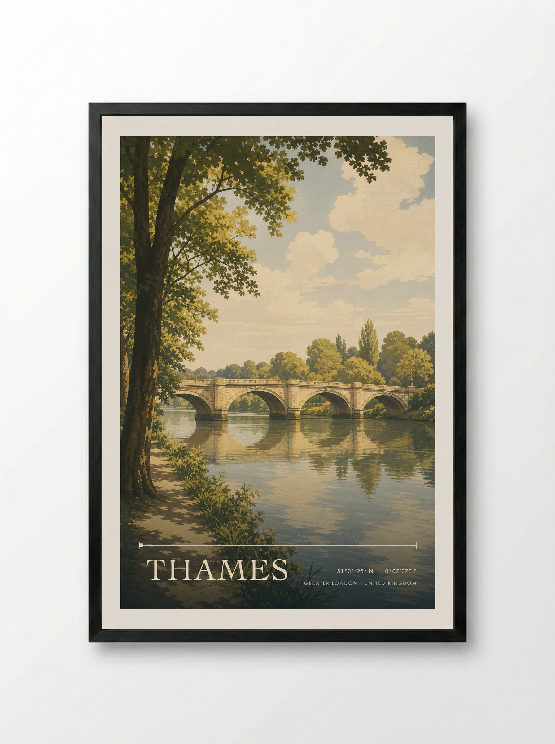 Thames Greater London United Kingdom Travel Poster - Framed Print Black