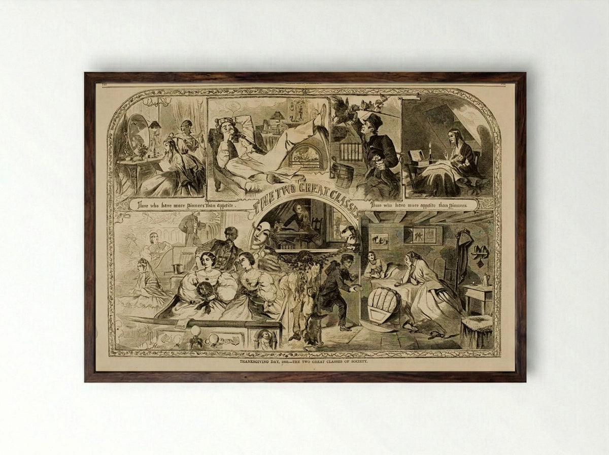 Thanksgiving Day, 1860: The Two Great Classes of Society - Winslow Homer - Framed Print Dark Wood