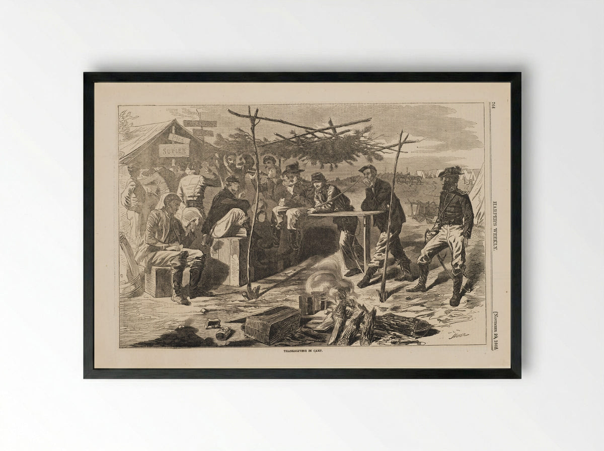 Thanksgiving in Camp - Winslow Homer - Framed Print Black