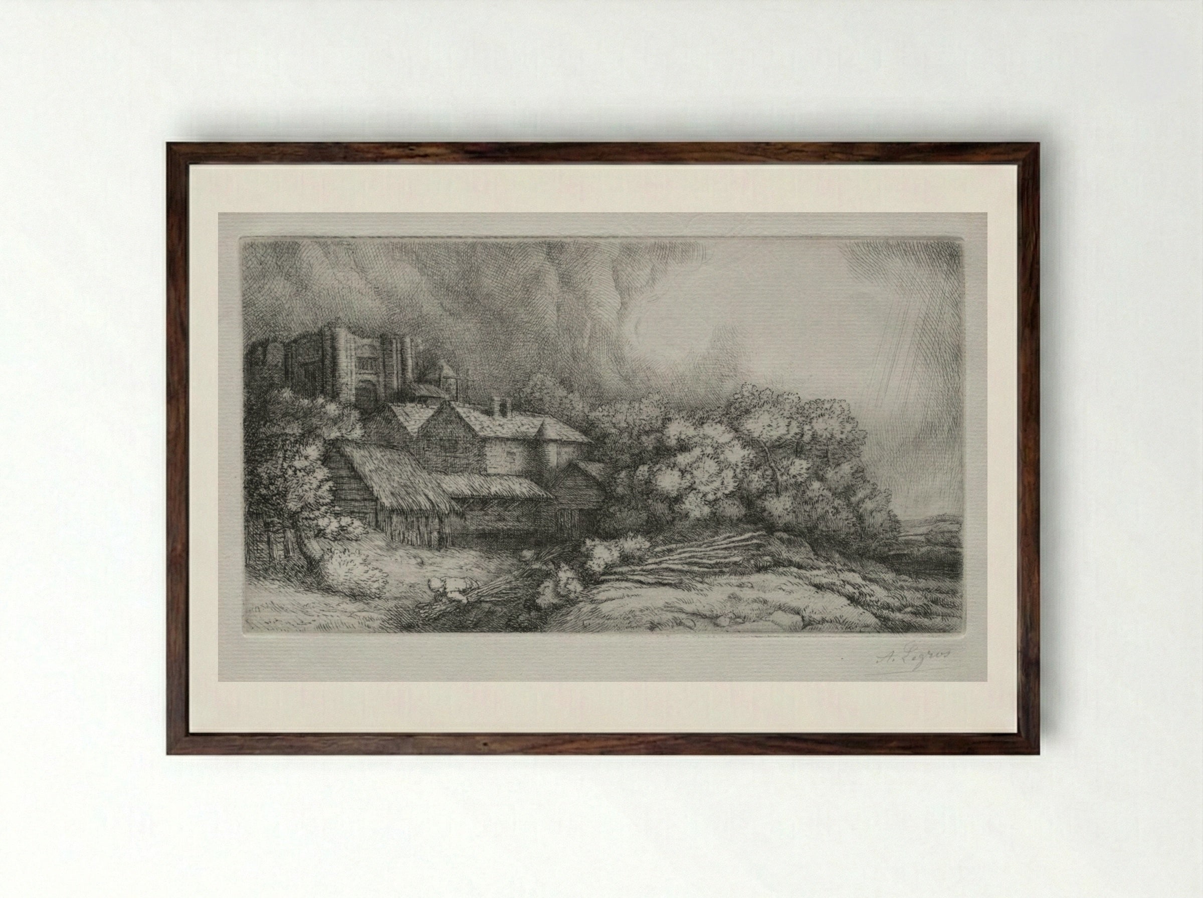 The Abbey Farm (La Ferme de l'abbaye) - Alphonse Legros - Framed Print Dark Wood