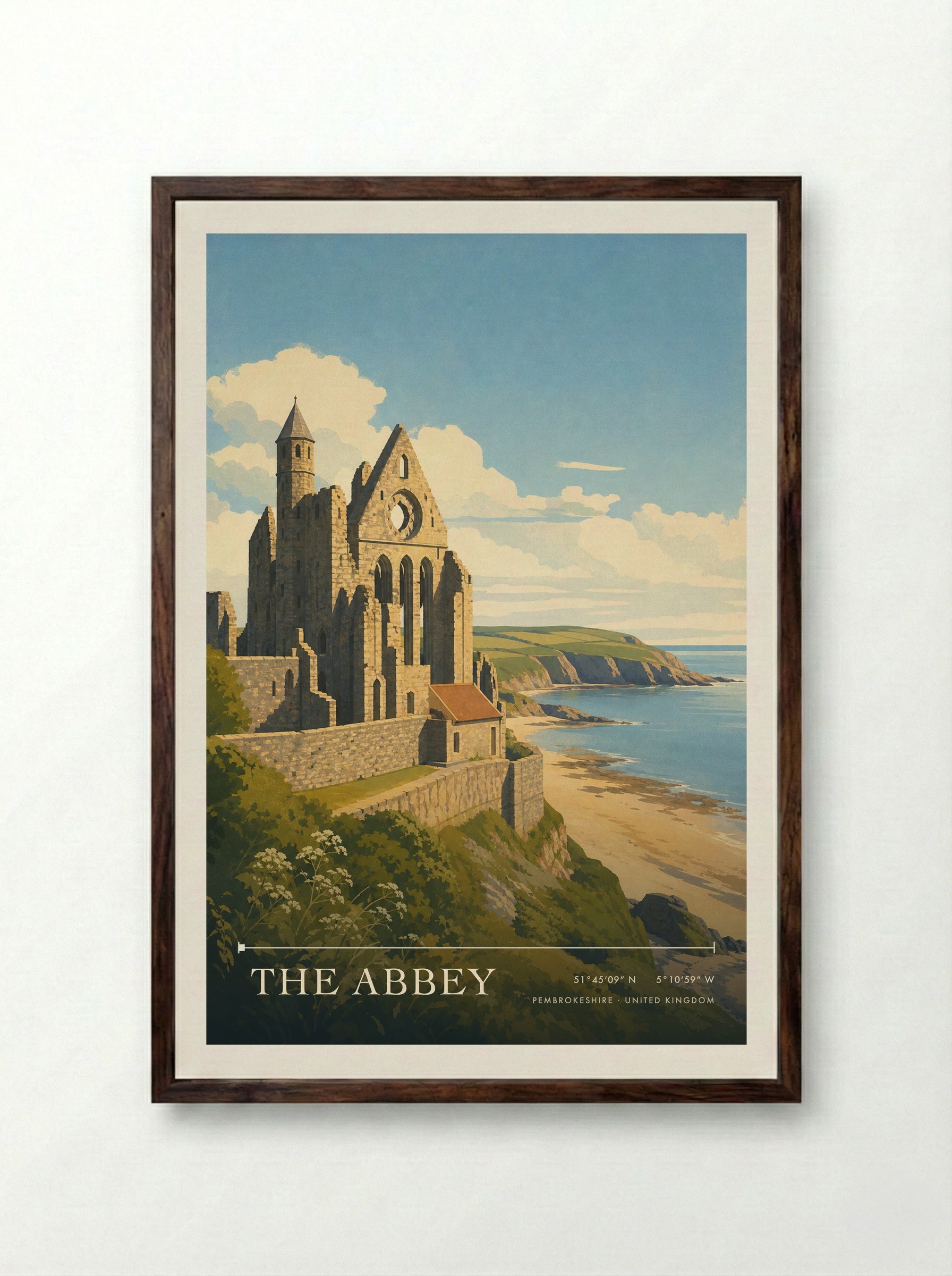 The Abbey Pembrokeshire United Kingdom Travel Poster - Framed Print Dark Wood