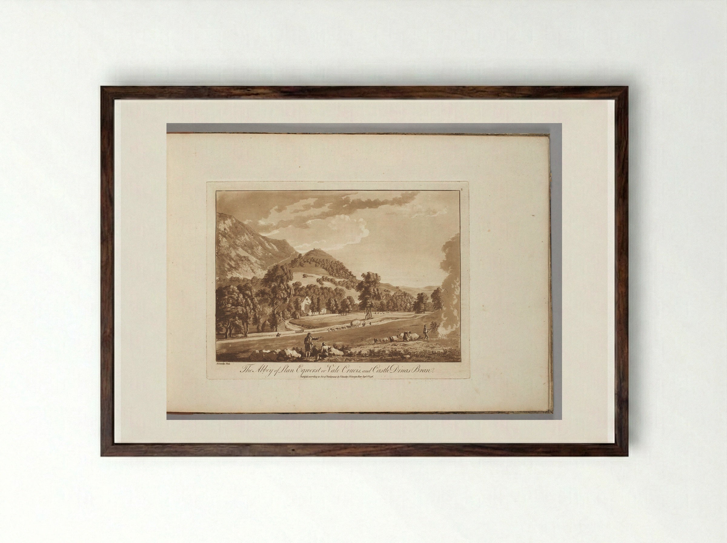 The Abbey of Llan Egwerst of Vale Crucis, and Castle Dinas Bran - Paul Sandby - Framed Print Dark Wood