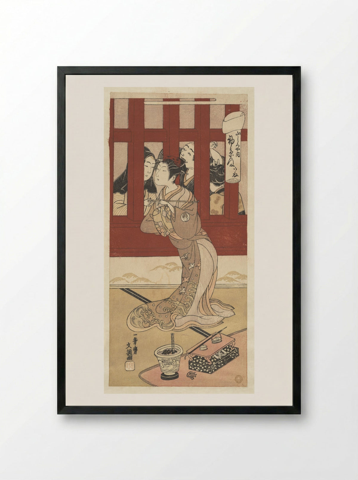 The Actor Bando Hikosaburo II in the Role of the Oiran Hatsuito of Yamashiro-ya - Ippitsusai Bunchō - Framed Print Black
