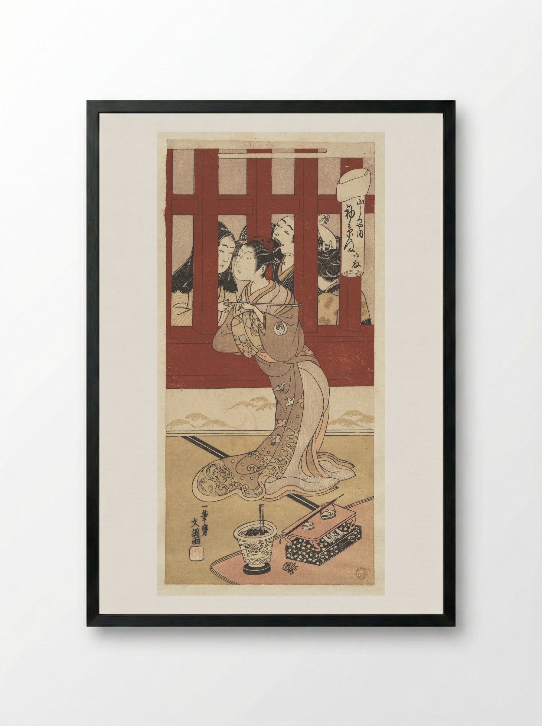 The Actor Bando Hikosaburo II in the Role of the Oiran Hatsuito of Yamashiro-ya - Ippitsusai Bunchō - Framed Print Black