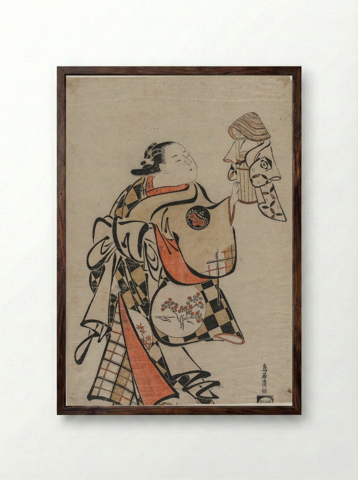 The Actor Fujimura Handayu II as Oiso no Tora - Torii Kiyomasu I - Framed Print Dark Wood