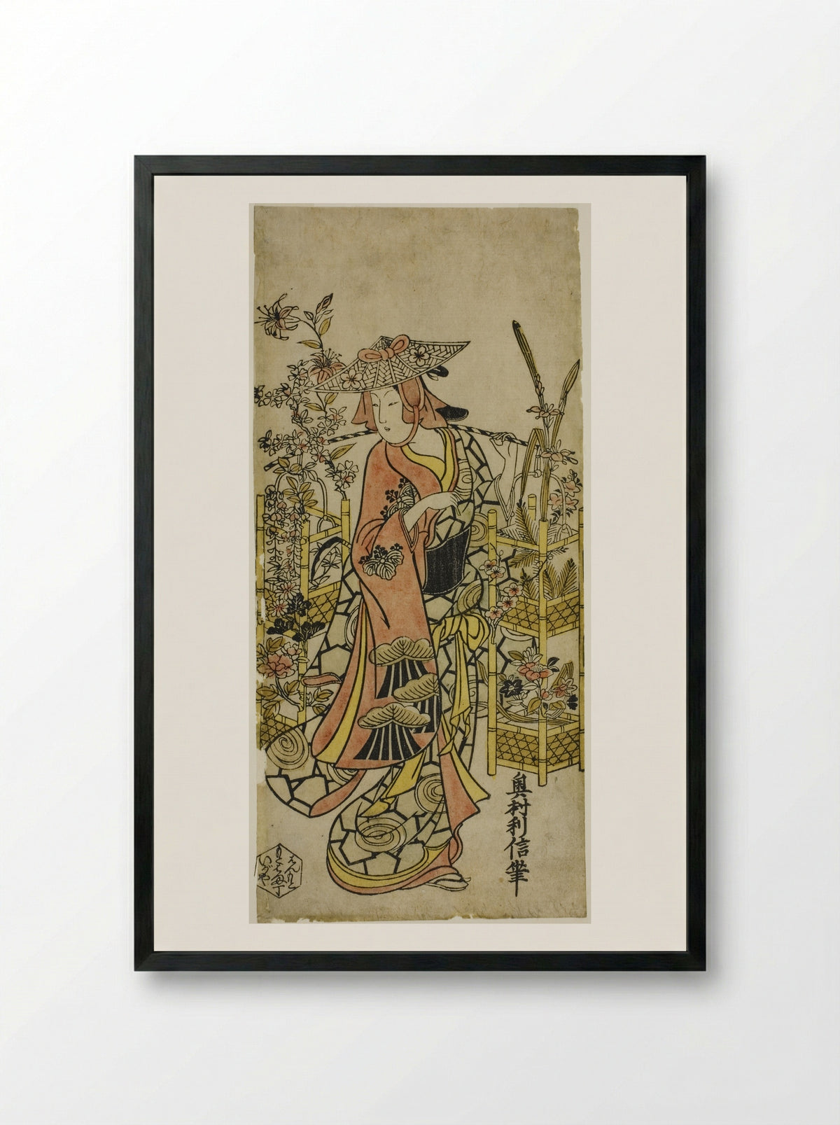 The Actor Hayakawa Hatsuse as a Flower Vendor - Okumura Toshinobu - Framed Print Black