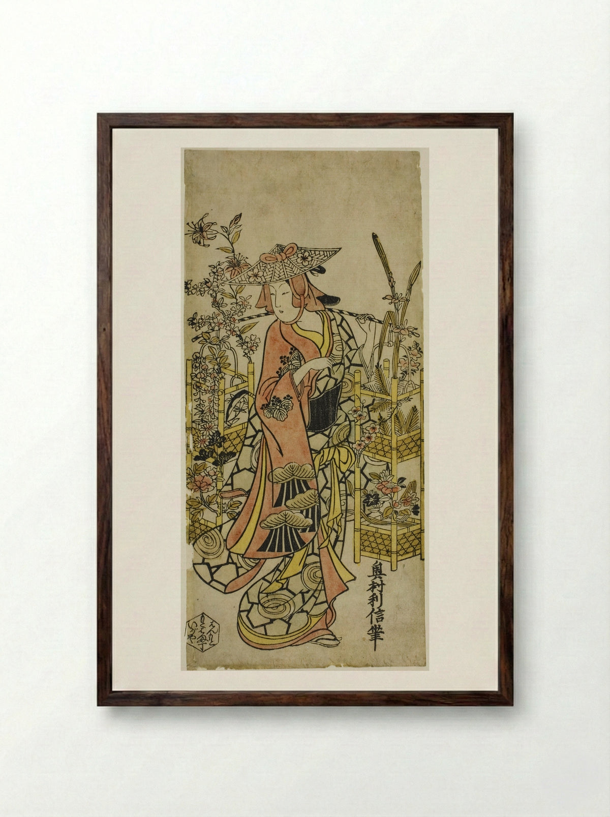 The Actor Hayakawa Hatsuse as a Flower Vendor - Okumura Toshinobu - Framed Print Dark Wood