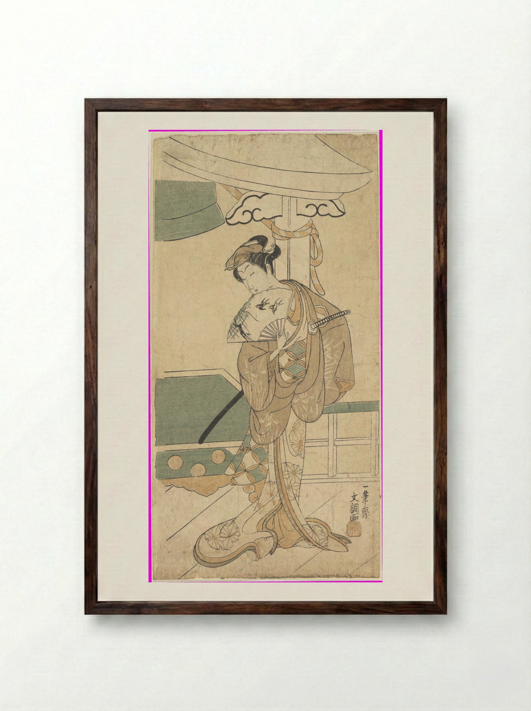 The Actor Ichikawa Uzayemon IX in a Female Role - Ippitsusai Bunchō - Framed Print Dark Wood
