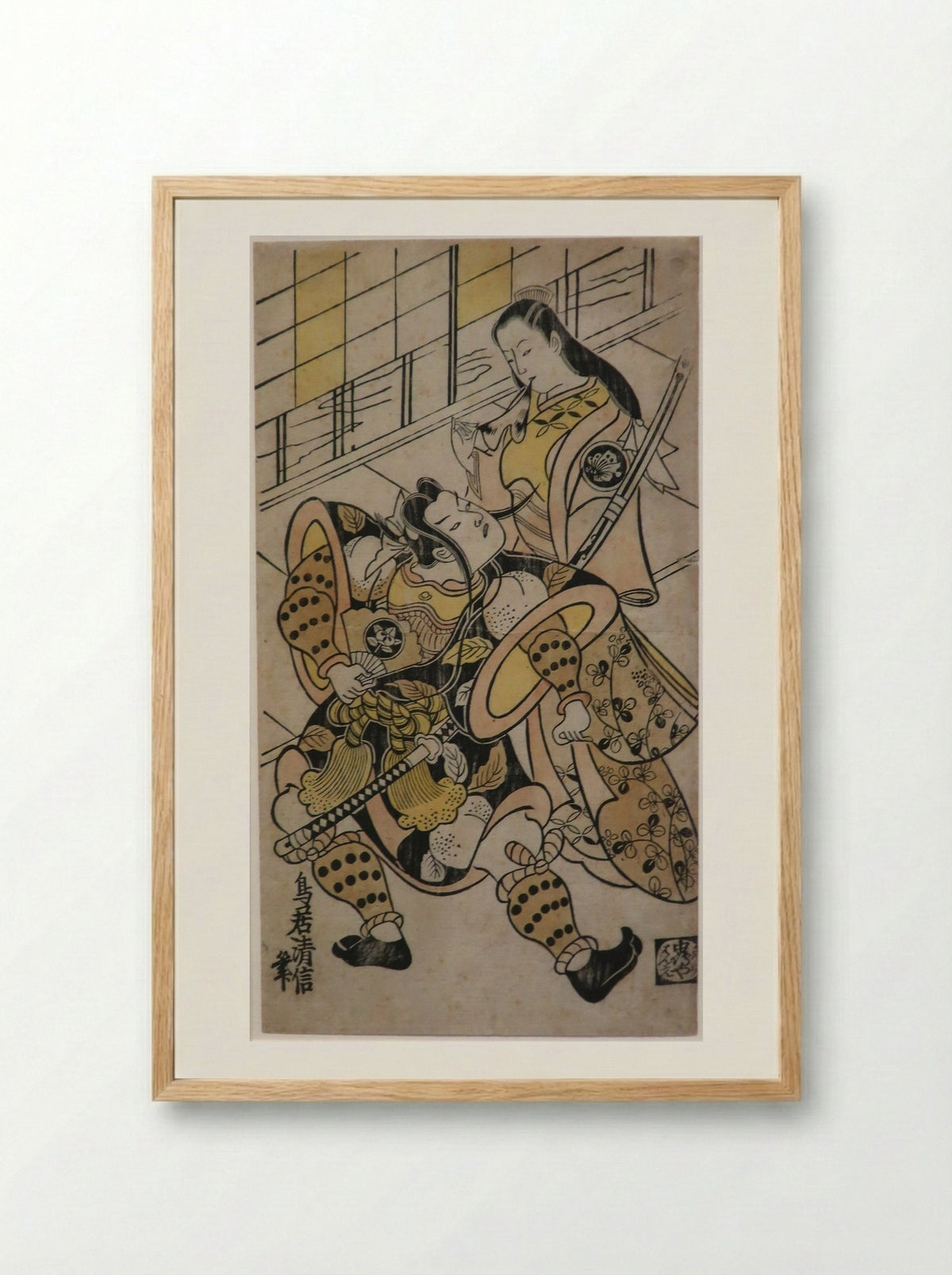 The Actor Sanjo Kantaro II as Oshichi in the play Nanakusa Fukki Soga - Torii Kiyonobu I - Framed Print Wood