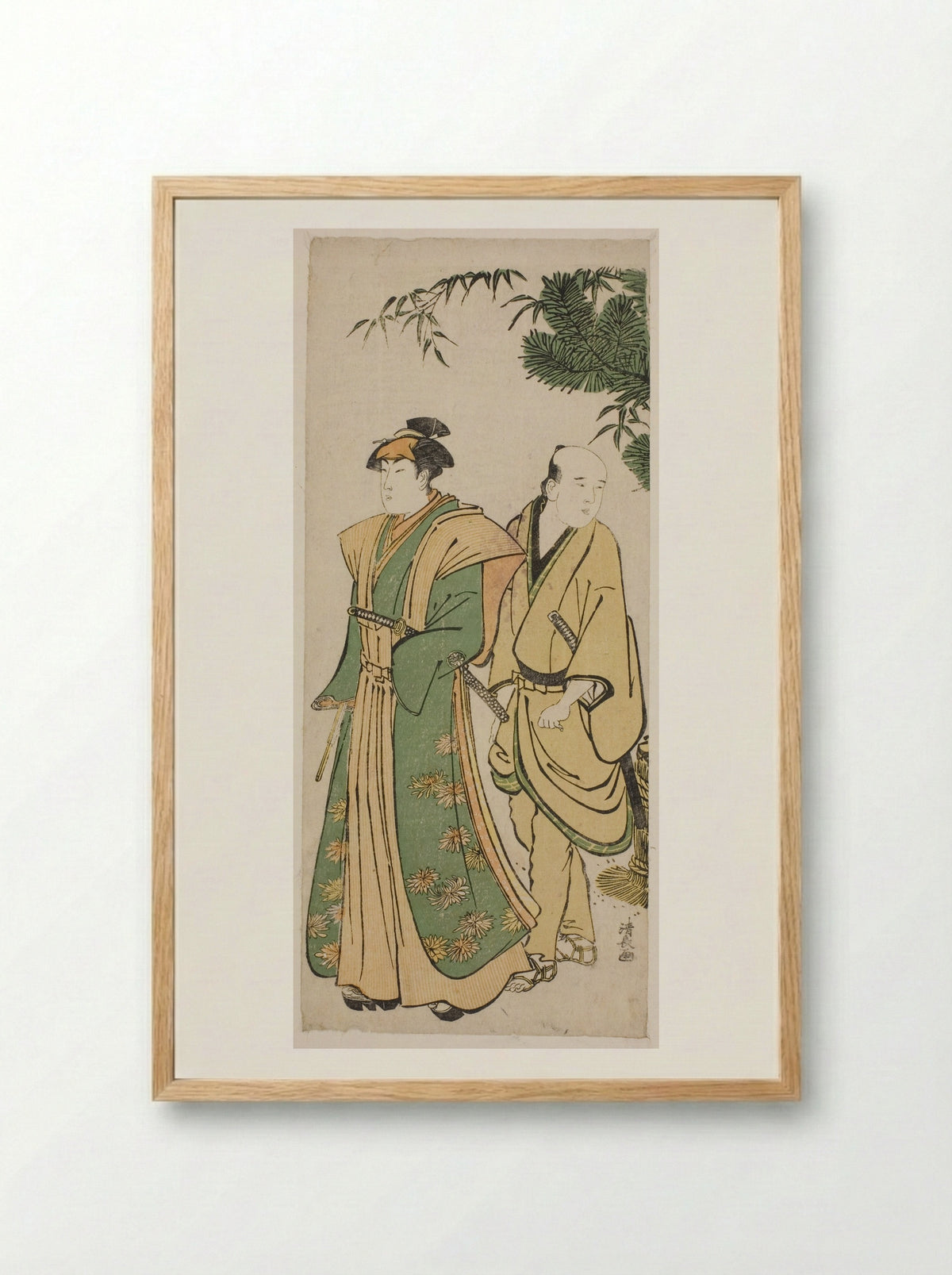 The Actor Segawa Kikunojo III and his attendant making ceremonial rounds at New Year's - Torii Kiyonaga - Framed Print Wood