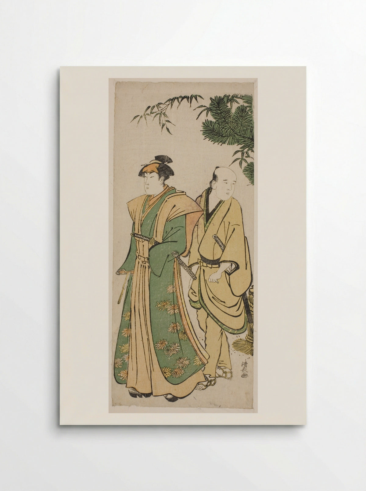 The Actor Segawa Kikunojo III and his attendant making ceremonial rounds at New Year's - Torii Kiyonaga - Poster
