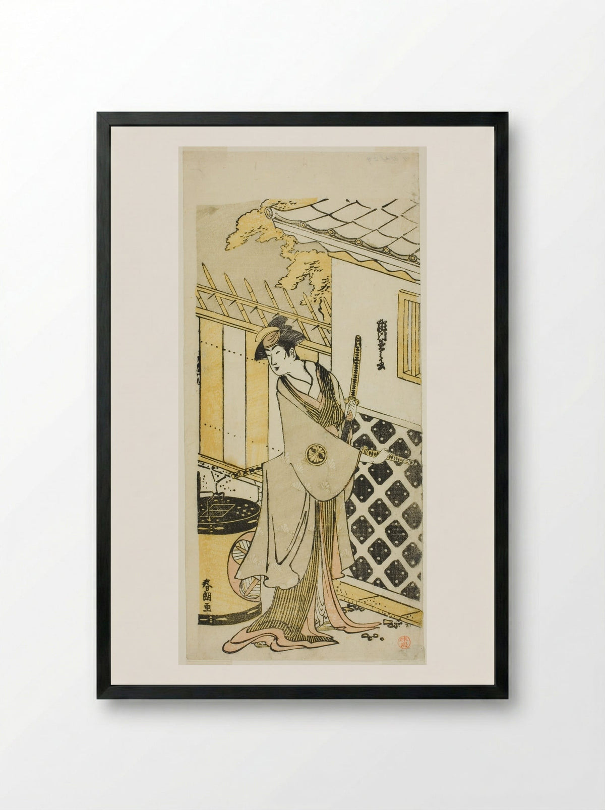 The Actor Segawa Kikunojo III as a Woman of a Samurai Family - Katsushika Hokusai - Framed Print Black