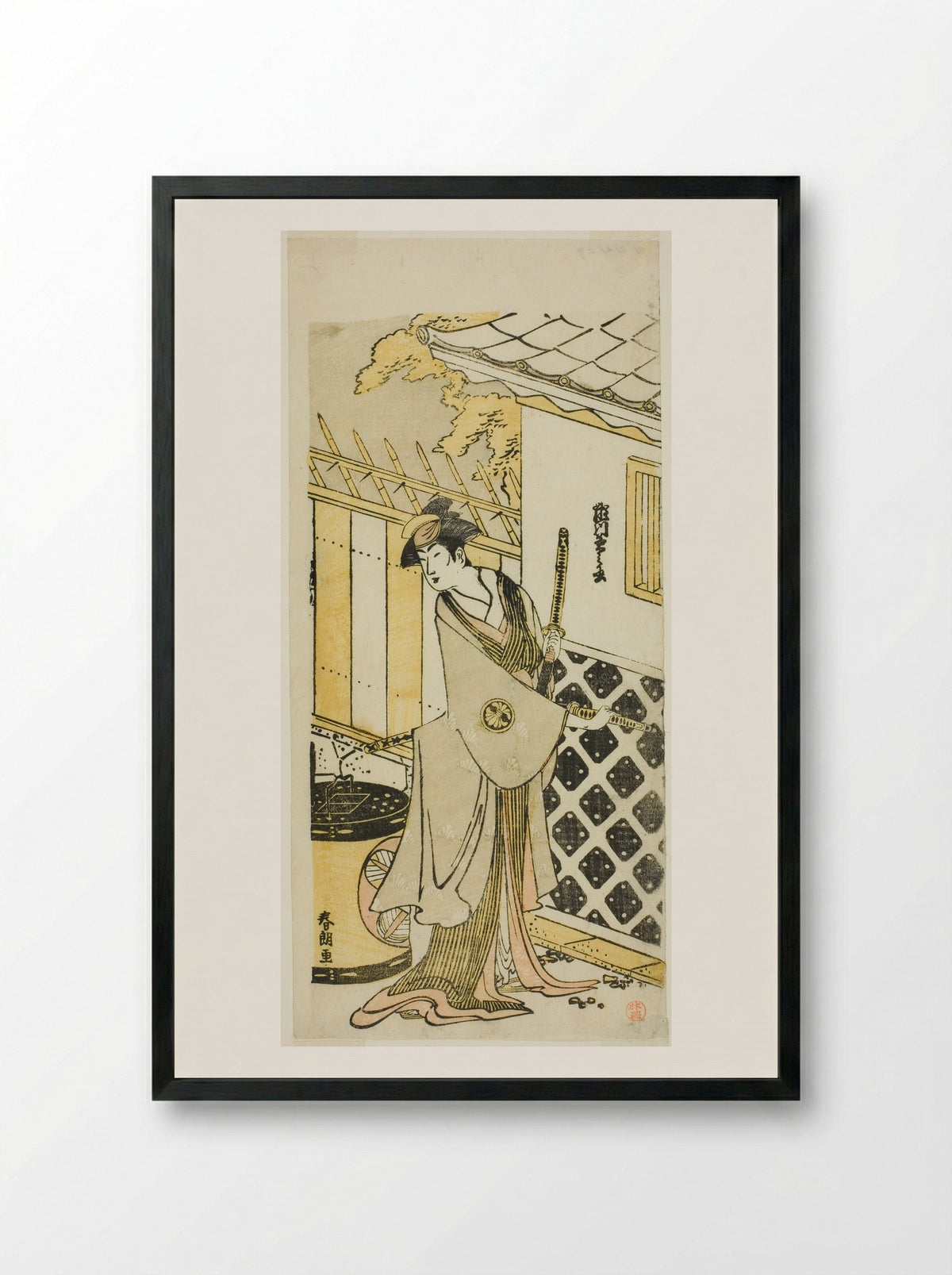 The Actor Segawa Kikunojo III as a Woman of a Samurai Family - Katsushika Hokusai - Framed Print Black