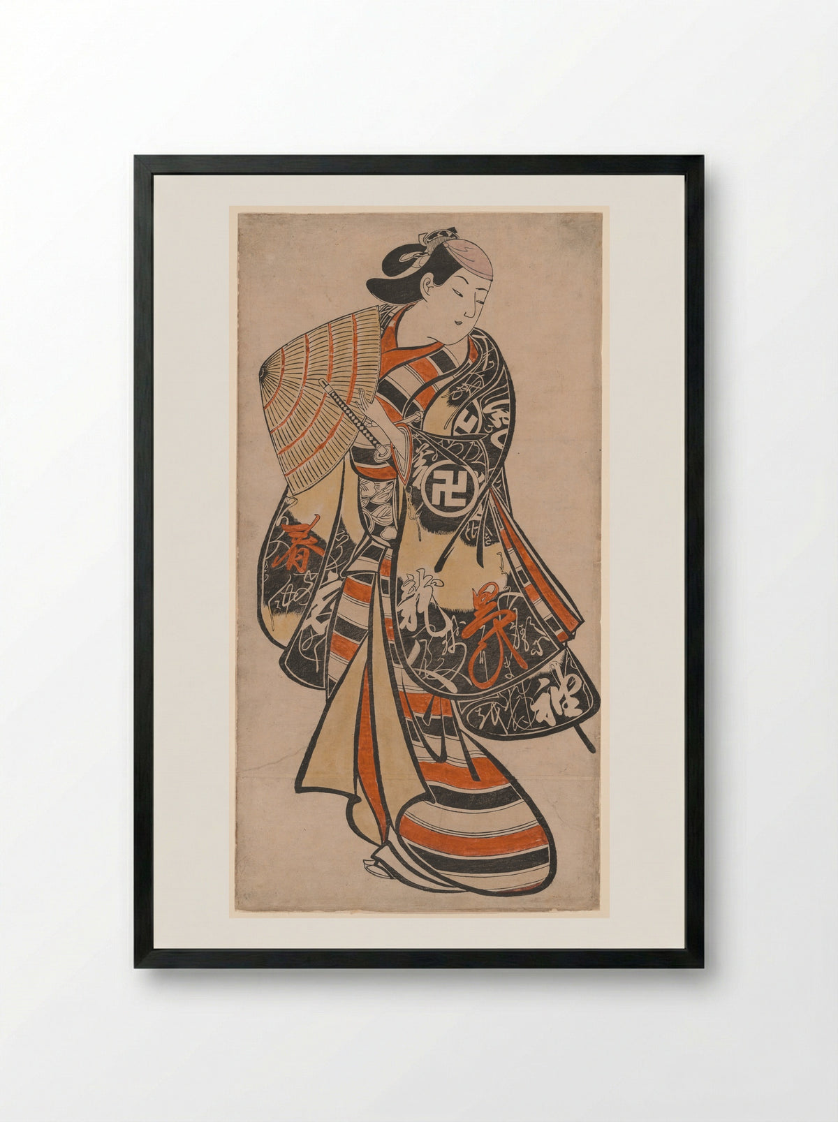 The Actor Takii Hannosuke as an effeminate youth - Torii Kiyonobu I - Framed Print Black
