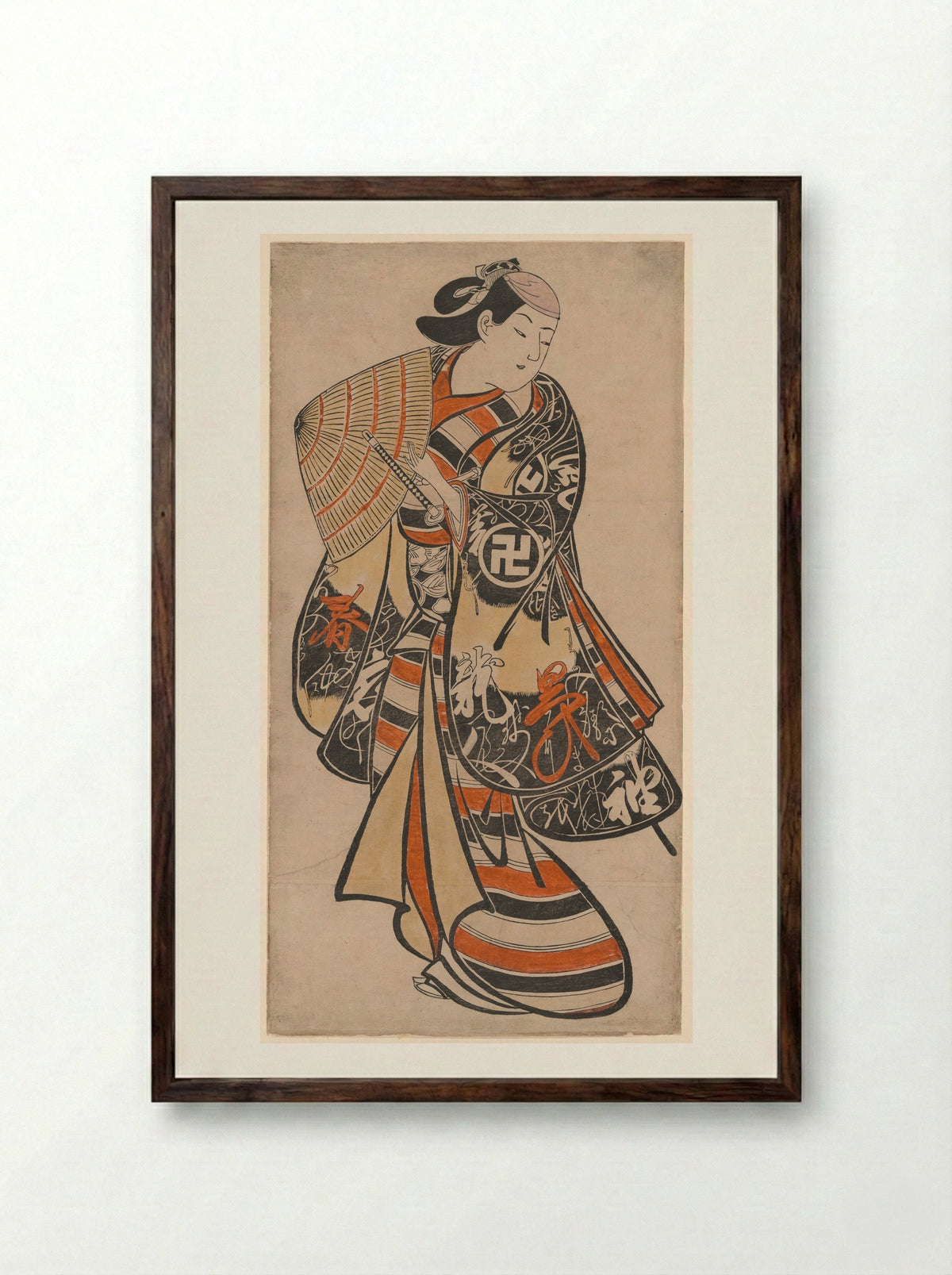 The Actor Takii Hannosuke as an effeminate youth - Torii Kiyonobu I - Framed Print Dark Wood